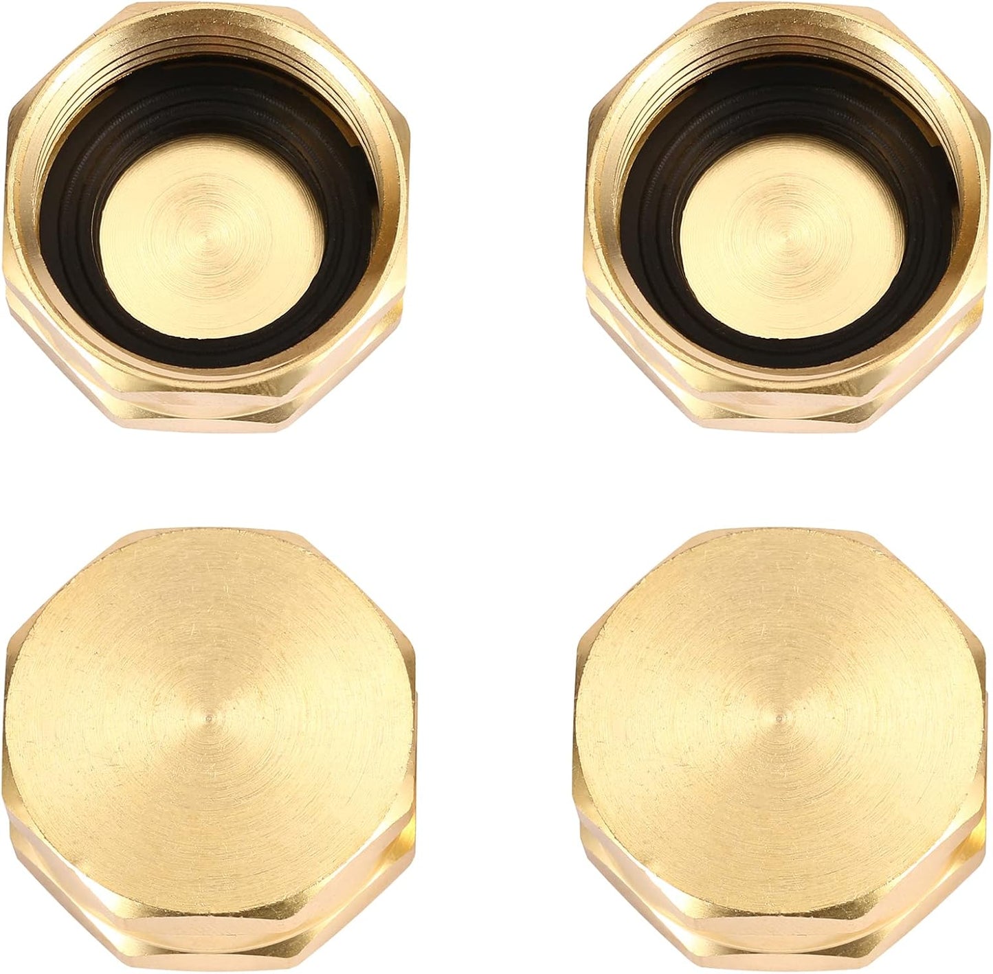 4 Pack Garden Hose End Caps with Washers, Brass Spigot Cap, 3/4" Female End Cap