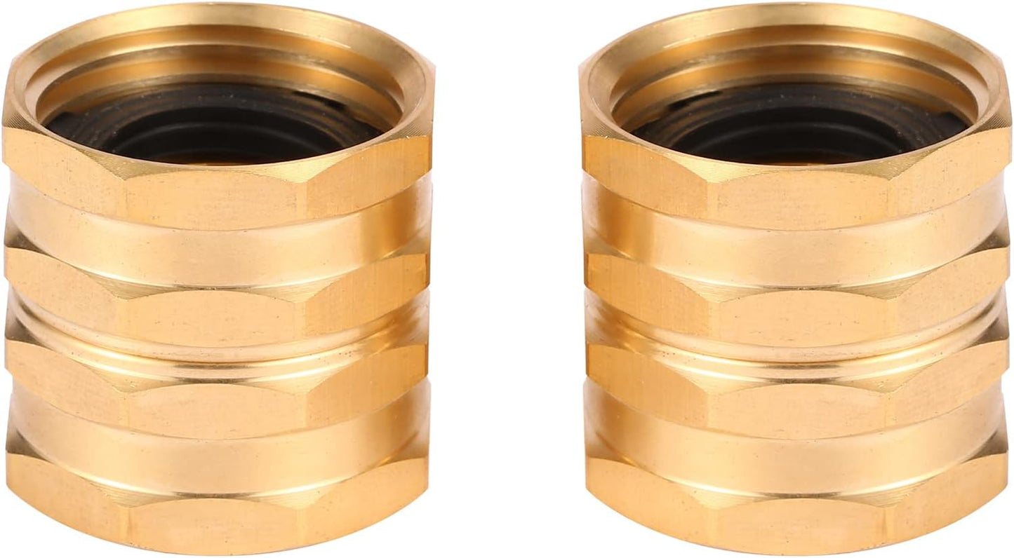 2 Pack Garden Hose Adapter,Brass Hose to Hose Swivel, 3/4-Inch Hose Connector with 4 Extra Washers(Female to Female), Double Female