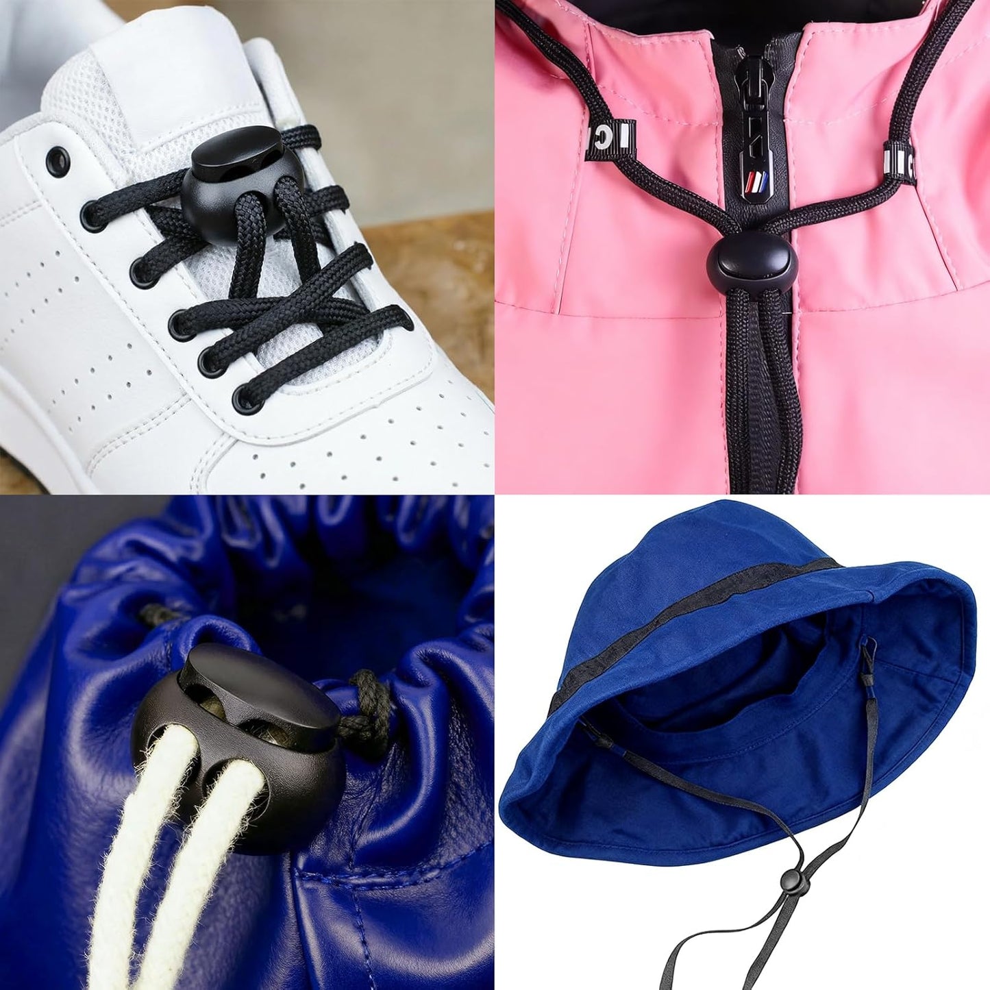 20Pcs Spring Cord Lock End Stopper Fastener Slider Toggles Clip - Double Hole Round Plastic for Drawstrings Lanyard Paracord Elastic Bungee Shock Cord Rope - Shoe Lace Tie Locks - Shoelace Lace Lock