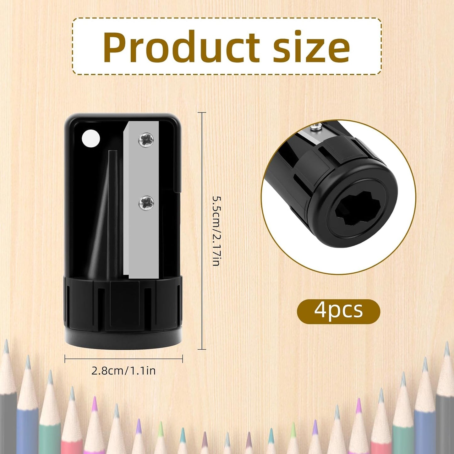 4 Pack Carpenter Pencil Sharpener, Manual Contractor Pencil Sharpener, Portable Woodworking Pencil Sharpeners Cutter Shaver Narrow Sharpening Tool for Woodworking Tool Black
