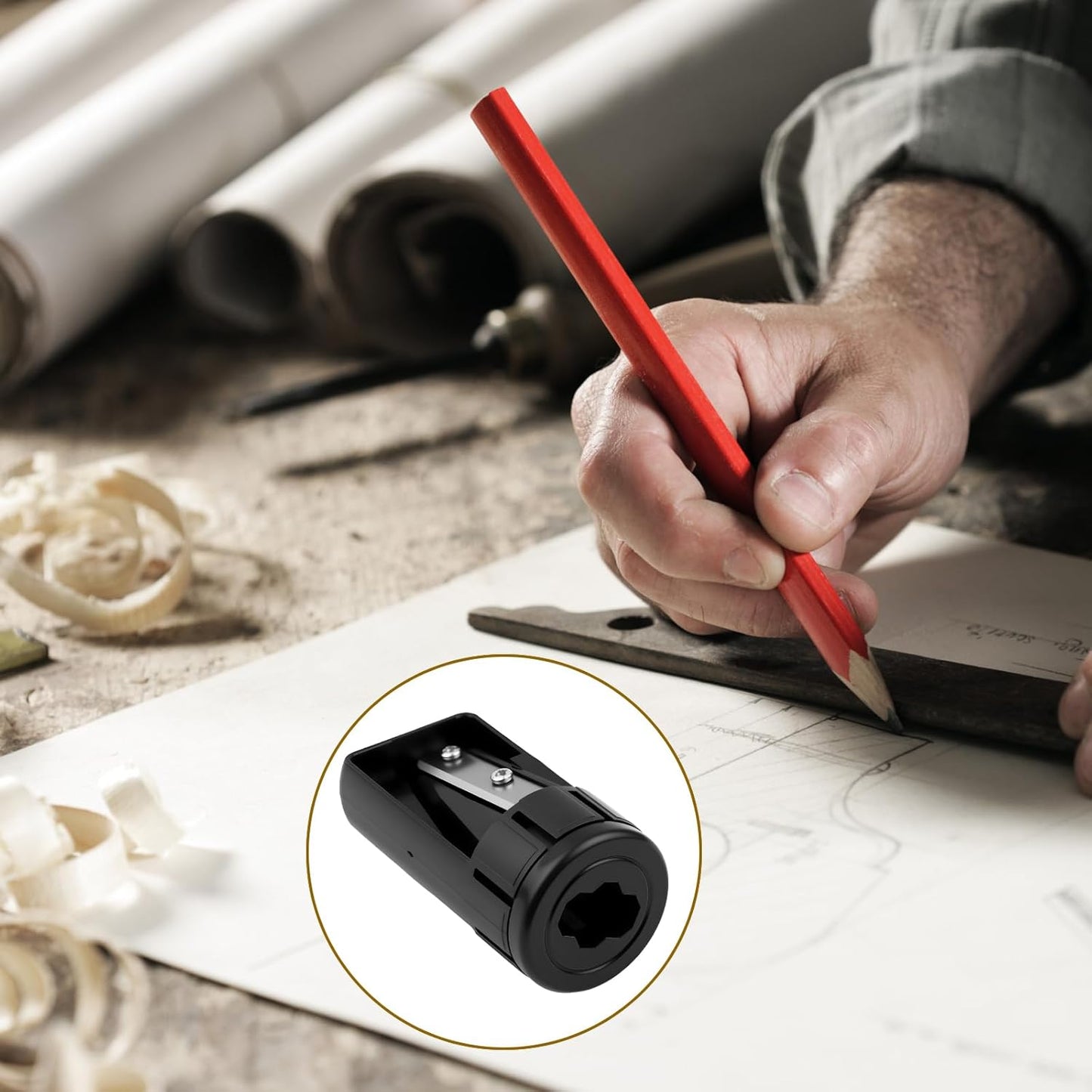 4 Pack Carpenter Pencil Sharpener, Manual Contractor Pencil Sharpener, Portable Woodworking Pencil Sharpeners Cutter Shaver Narrow Sharpening Tool for Woodworking Tool Black