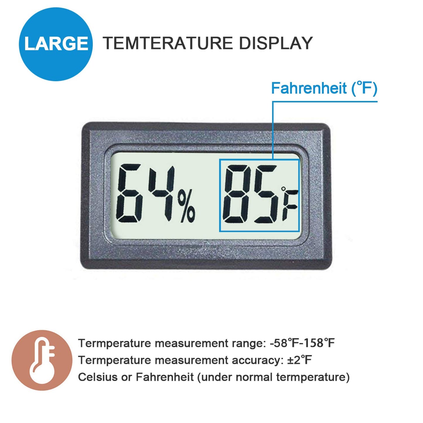 Reptile Thermometer Hygrometer Meter Indoor Temperature Gauge Fahrenheit ℉ Mini Digital Humidity for Outdoor Office Humidors Jars Incubators Guitar Case (1)