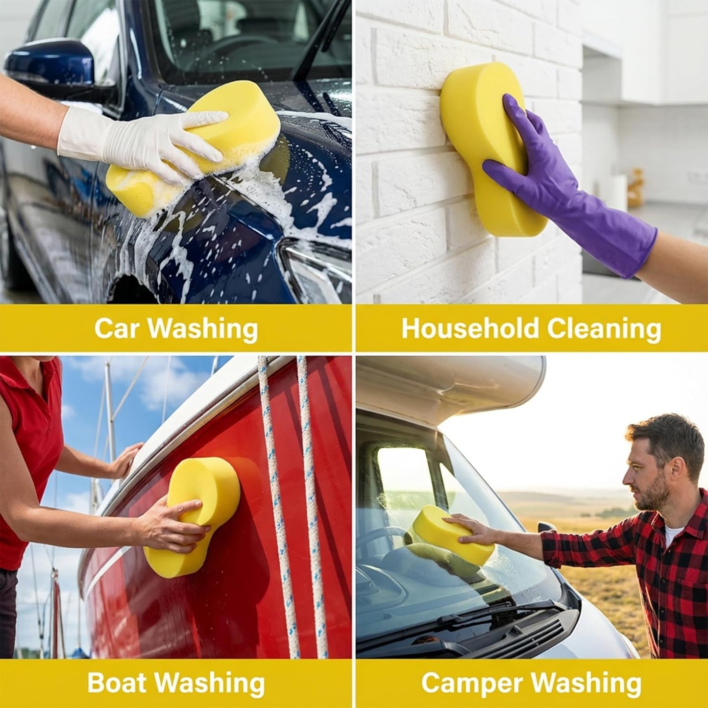 3-Pack Car Wash Sponges, 8.7" x 4.3" Large Sponges - Extra Thick Foam Cleaning Sponge for All-Purpose Cleaning, Ideal Washing Sponges for Kitchen, Bathroom, Household