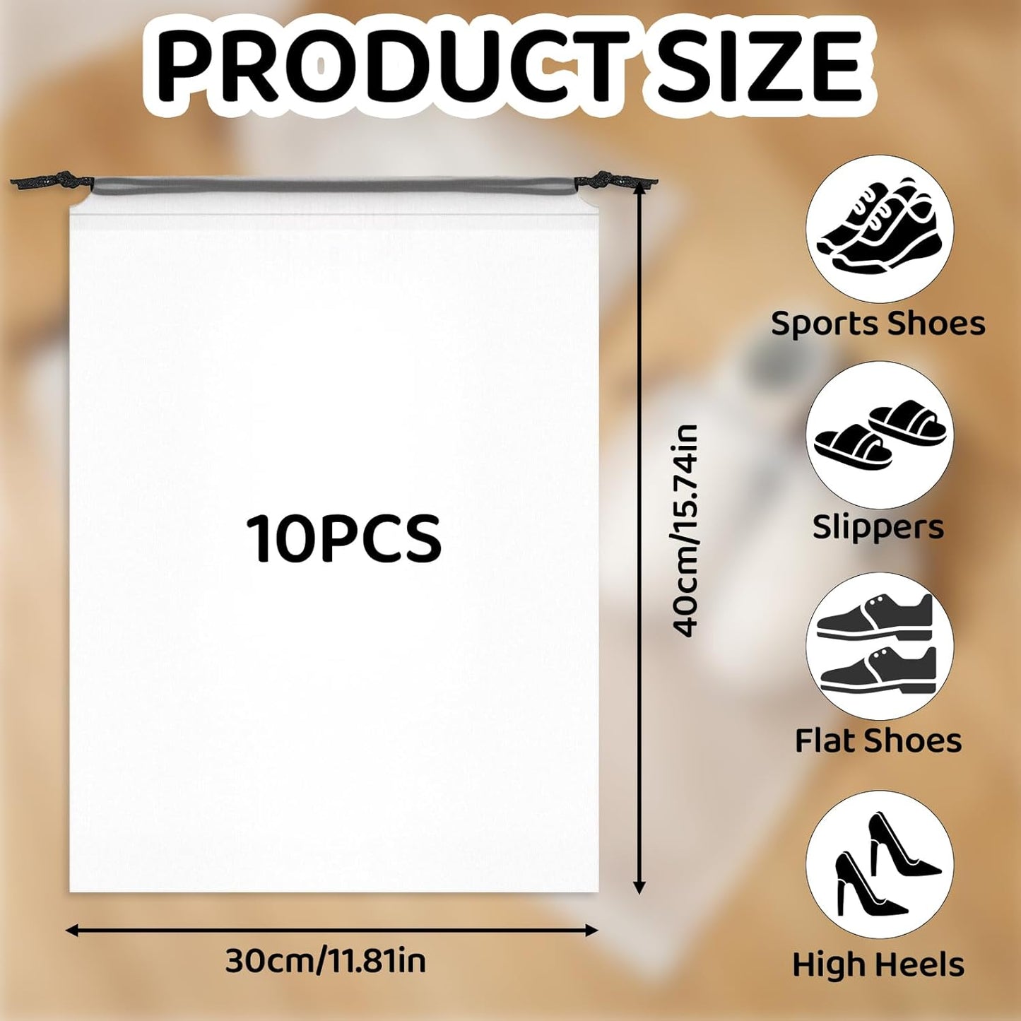 10-Pack Shoe Bags for Travel - 15.7" x 11.8" Large Clear Drawstring Shoe Bags for Packing, Storage - Waterproof，Durable & Reusable Sneaker Shoe Storage Bag - Travel Essentials for Women Men