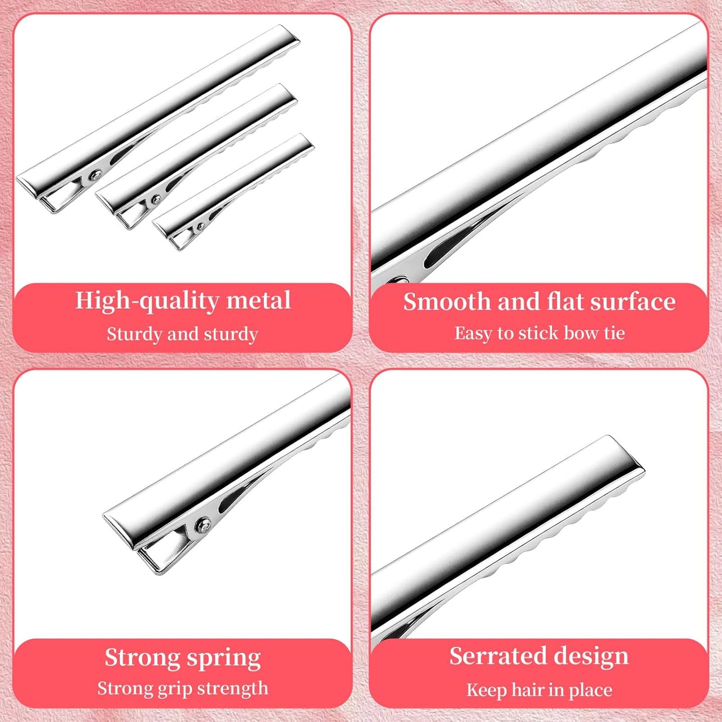 30-Pack Alligator Hair Clips - 3 Sizes (3" 2.2" 1.8") Large Metal Silver Hair Clips for Bow Making, Crafts, Salon Styling - Strong Hold Single Prong Hair Grip for Women & Girls Hairdresser