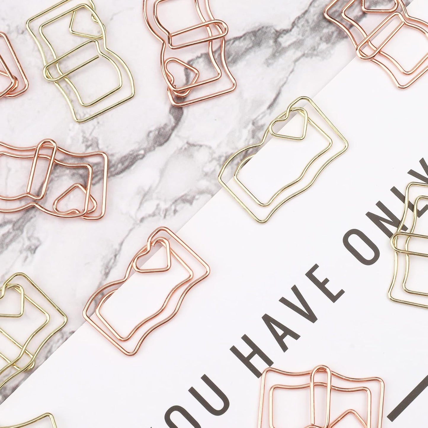 40-Pack Book-Shaped Paper Clips - Rose Gold & Gold Decorative Planner Clips Paperclips (1.18") for Office, School, Wedding, Journals - Cute Bookmark Clips for Gifts & Stationery Supplies