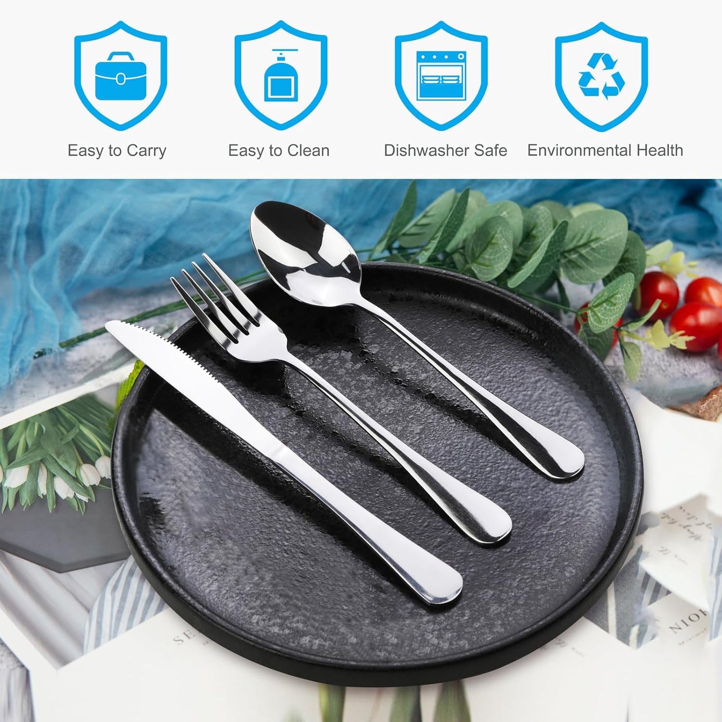 Travel Utensils With Case, Stainless Steel Reusable Portable Utensils Set With Case,  Travel Silverware Set
