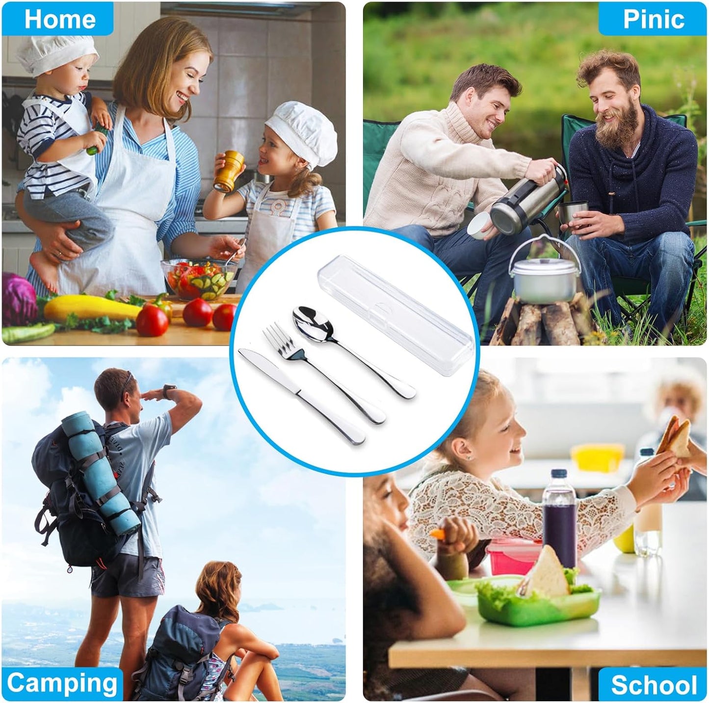 Travel Utensils With Case, Stainless Steel Reusable Portable Utensils Set With Case,  Travel Silverware Set