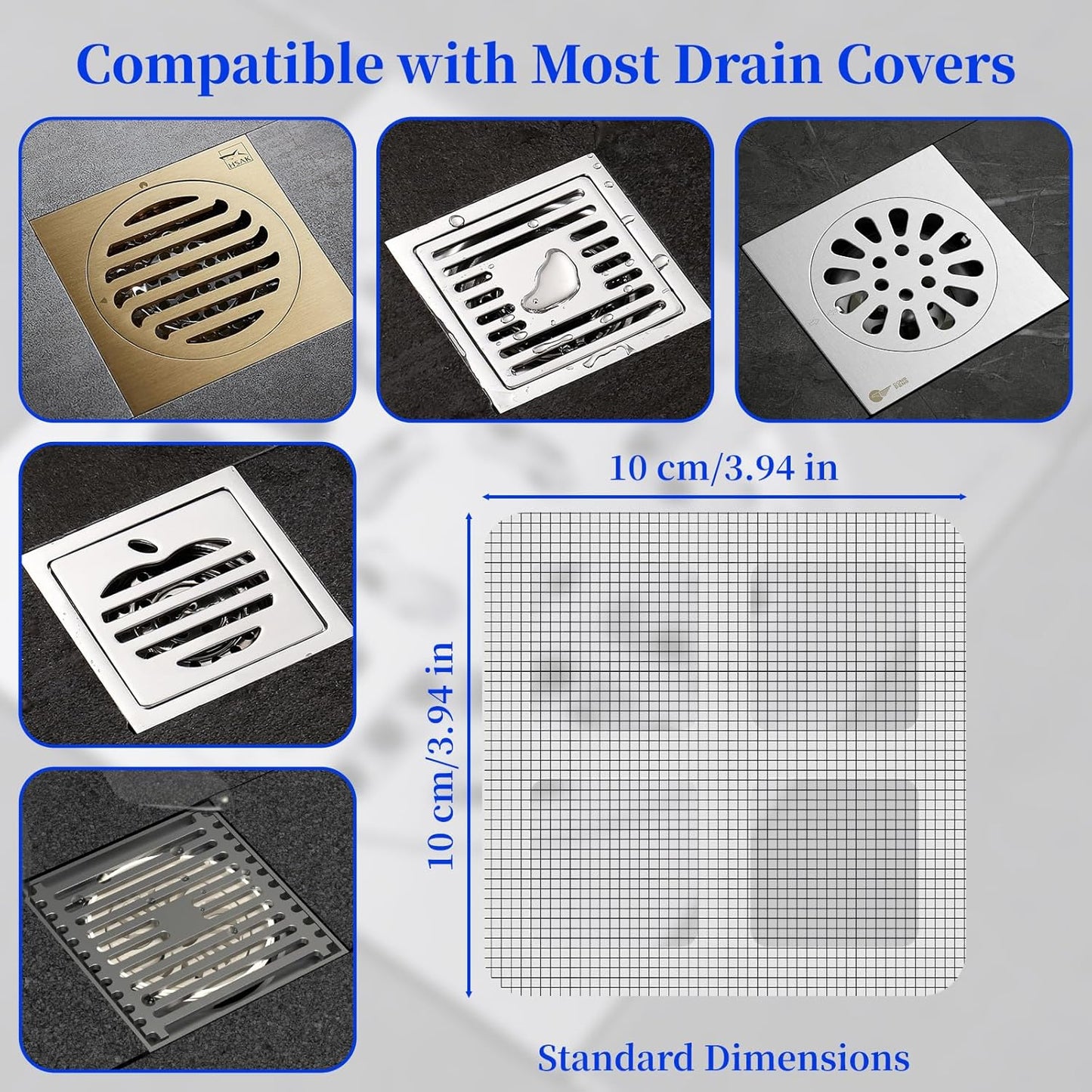 100PCS Disposable Shower Drain Hair Catcher - 4 Inch Hair Catcher Shower Drain - Drain Cover Mesh Stickers for Human & Pet Hair - Bathtub, Bathroom, Kitchen Sink, Laundry Floor Drain Filters Grey