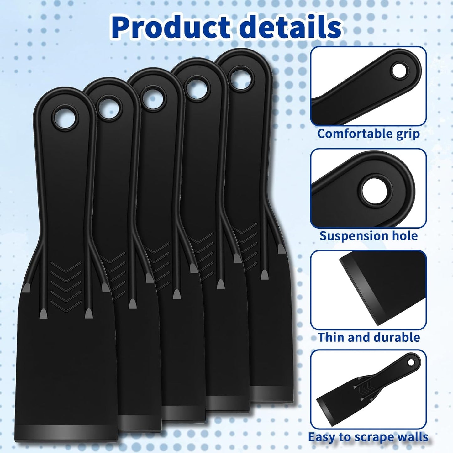 5-Pack Putty Knife - 2 Inch Black Plastic Putty Knife - Flexible Plastic Paint Scraper Tool for Repairing Walls, Spackling, Scraping, Plaster, Spackle, Spreader - Tamale Spackle Tools