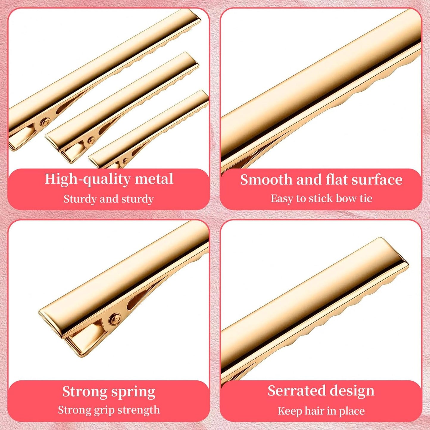 30-Pack Alligator Hair Clips - 3 Sizes (3" 2.2" 1.8") Large Metal Golden Hair Clips for Bow Making, Crafts, Salon Styling - Strong Hold Single Prong Hair Grip for Women & Girls Hairdresser