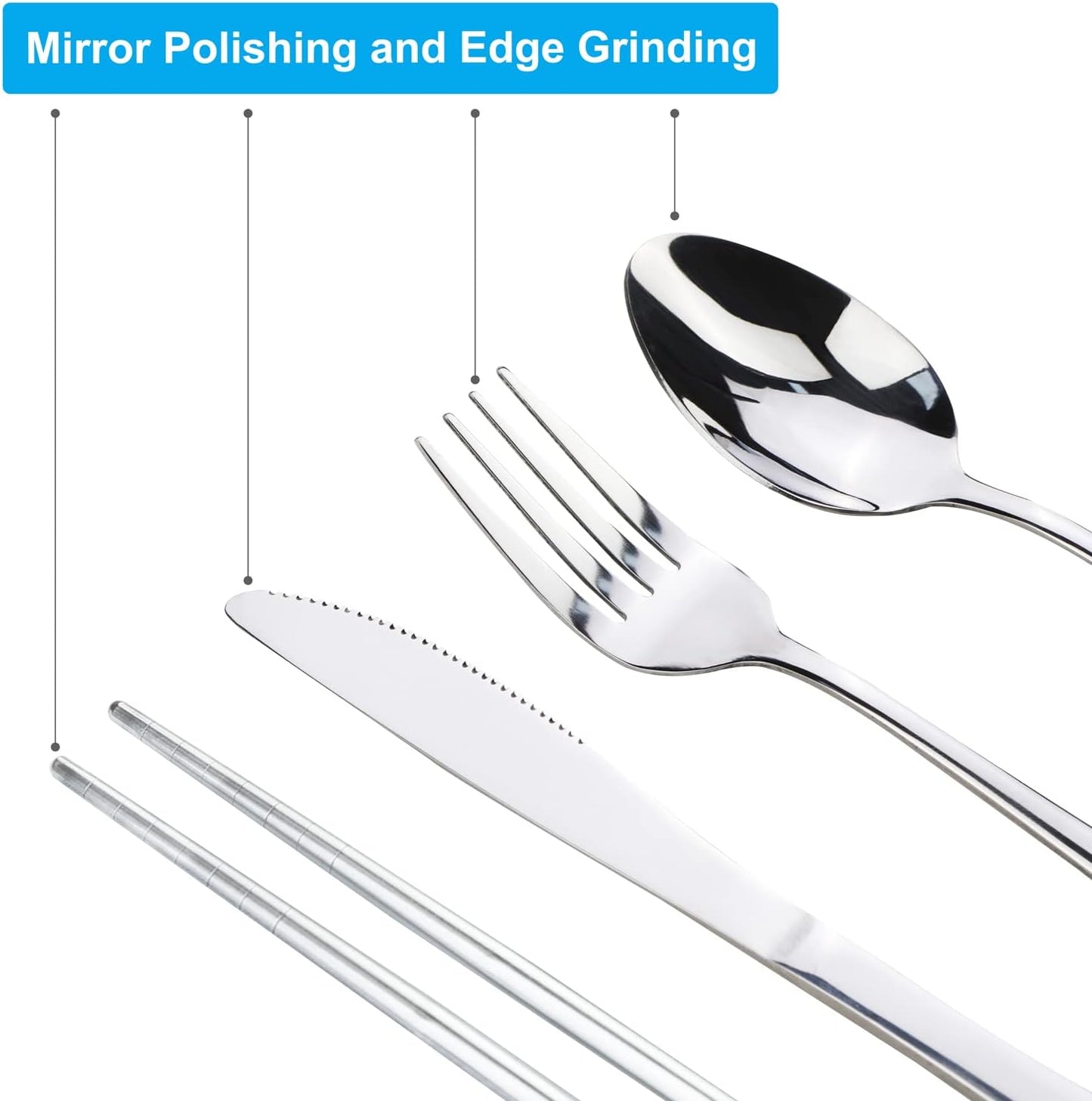 Portable Silverware Set with Case,  Travel Camping Utensils Set, Premium Stainless Steel Travel Cutlery Set