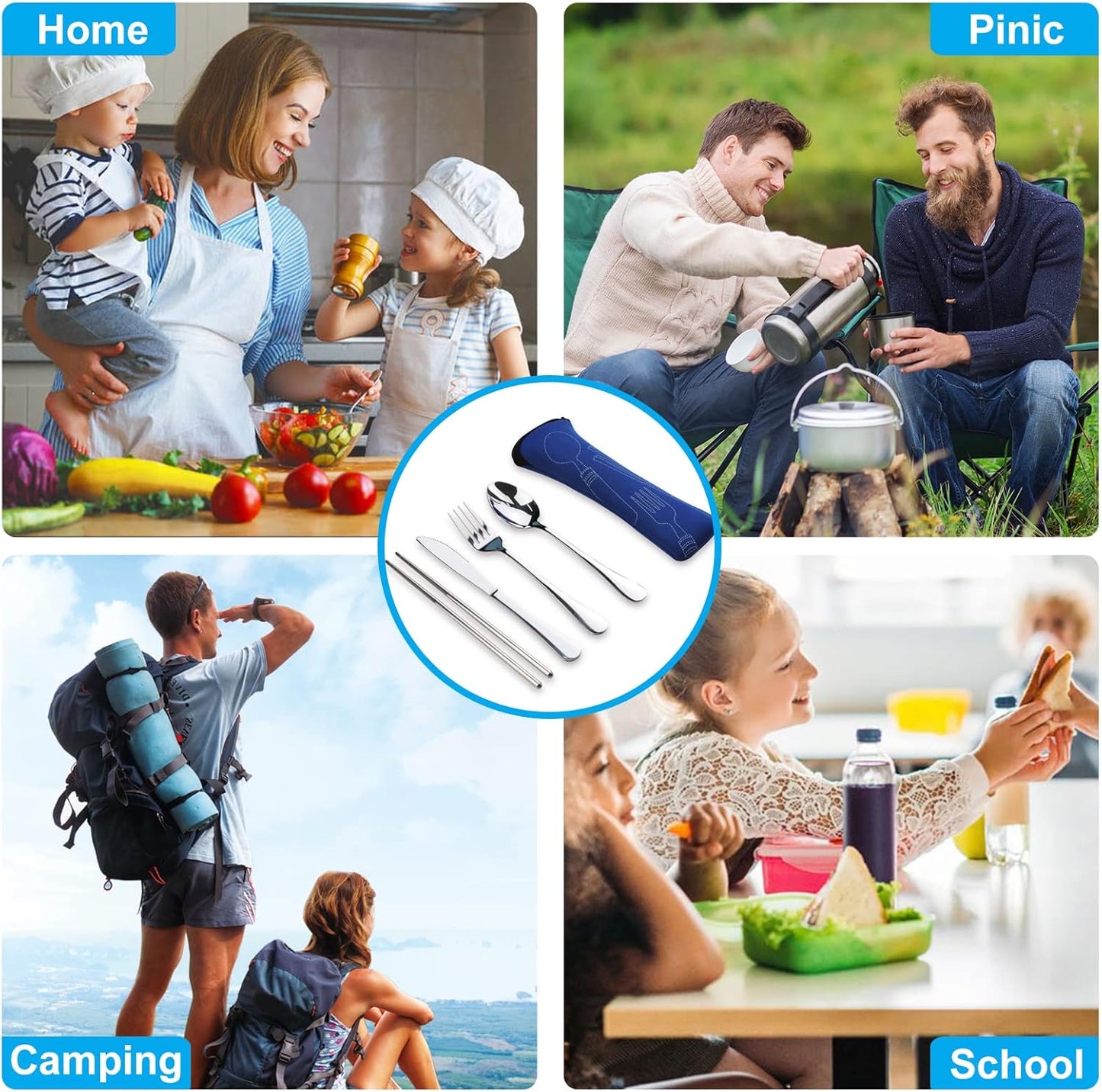 Portable Silverware Set with Case,  Travel Camping Utensils Set, Premium Stainless Steel Travel Cutlery Set