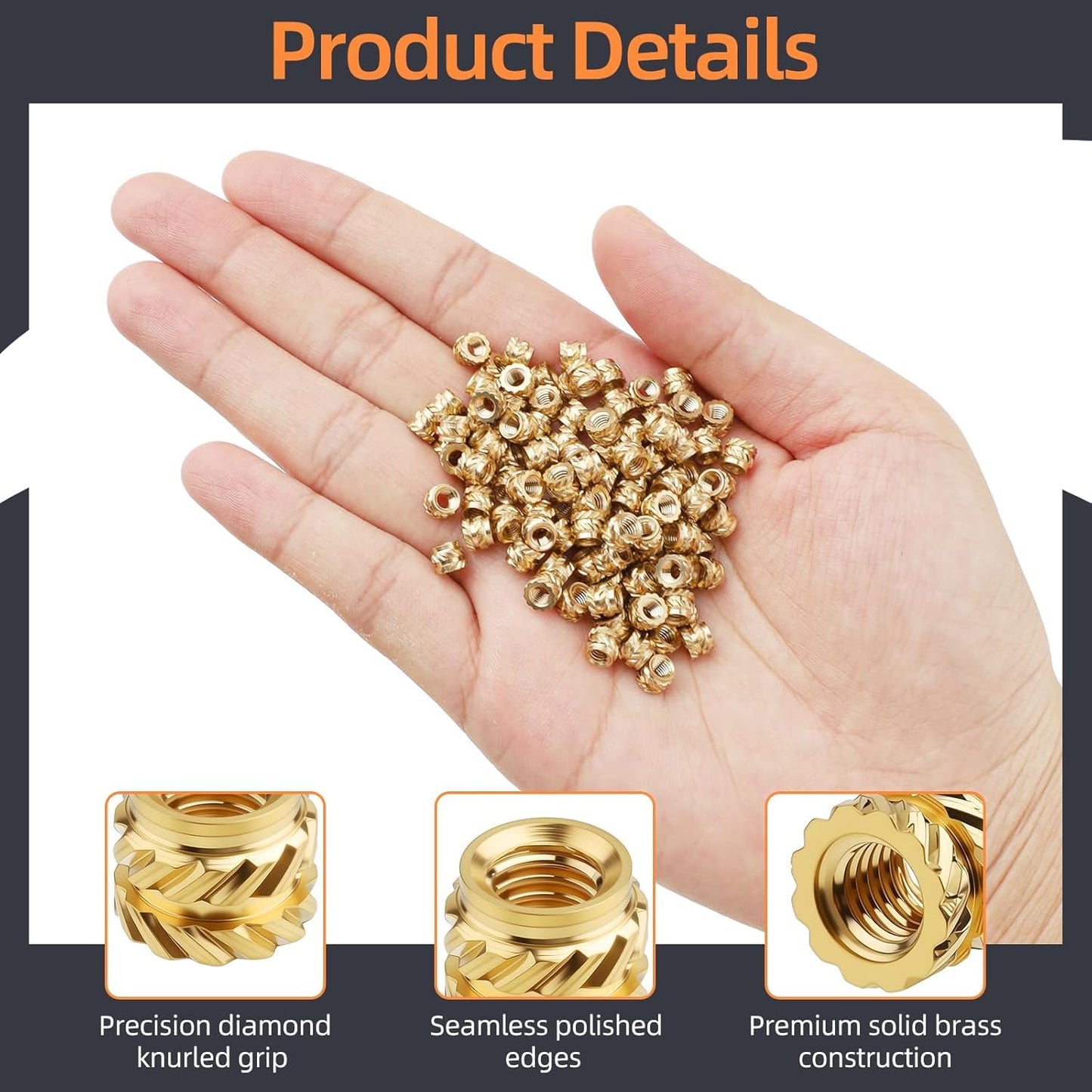 100-Pack M3 Threaded Inserts - Heat Set Inserts - M3x4x5 Female Thread Metric Knurled Nuts - Brass Insert Nut Threaded Inserts for Plastic 3D Printing Components Loptop Automotive Shell