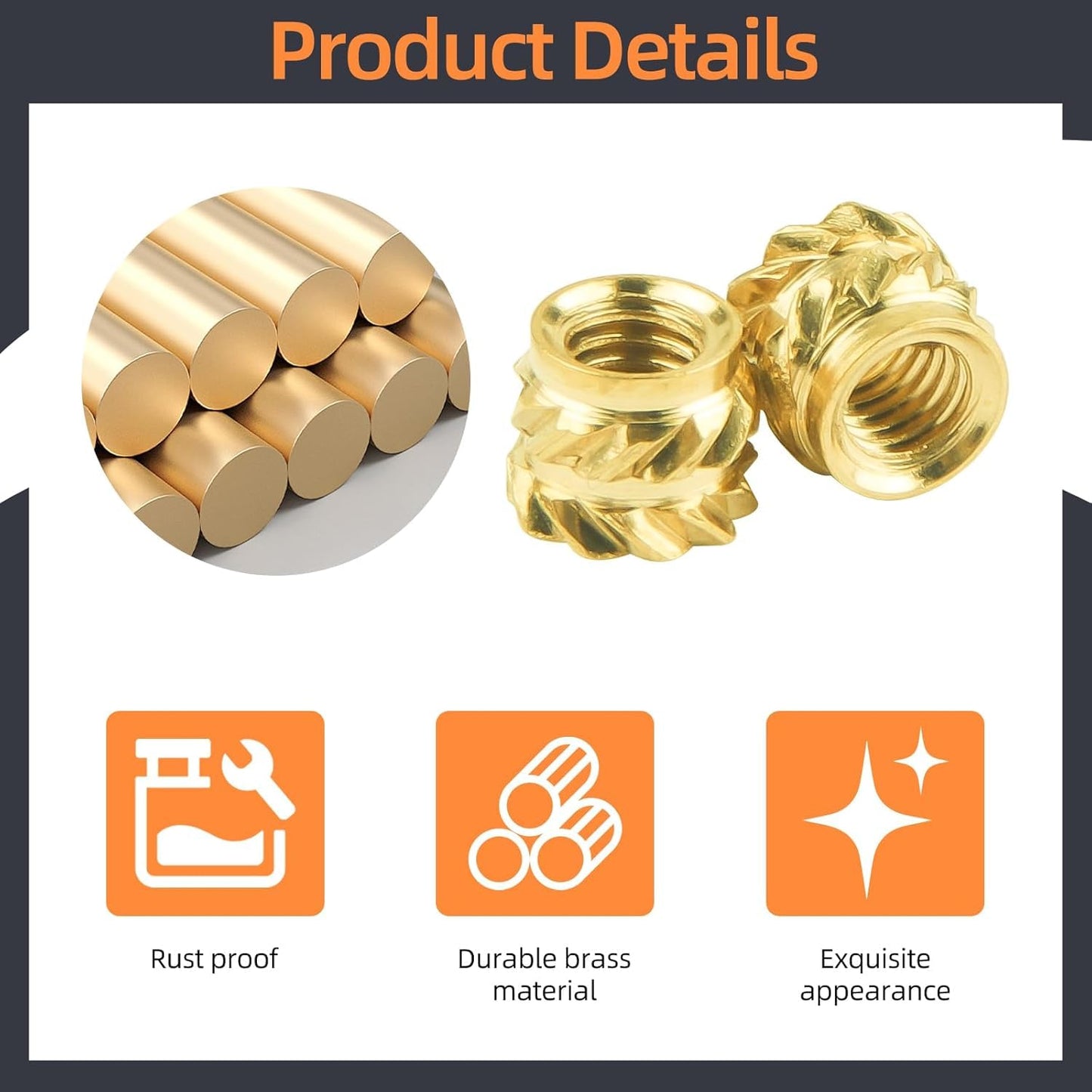100-Pack M3 Threaded Inserts - Heat Set Inserts - M3x4x5 Female Thread Metric Knurled Nuts - Brass Insert Nut Threaded Inserts for Plastic 3D Printing Components Loptop Automotive Shell