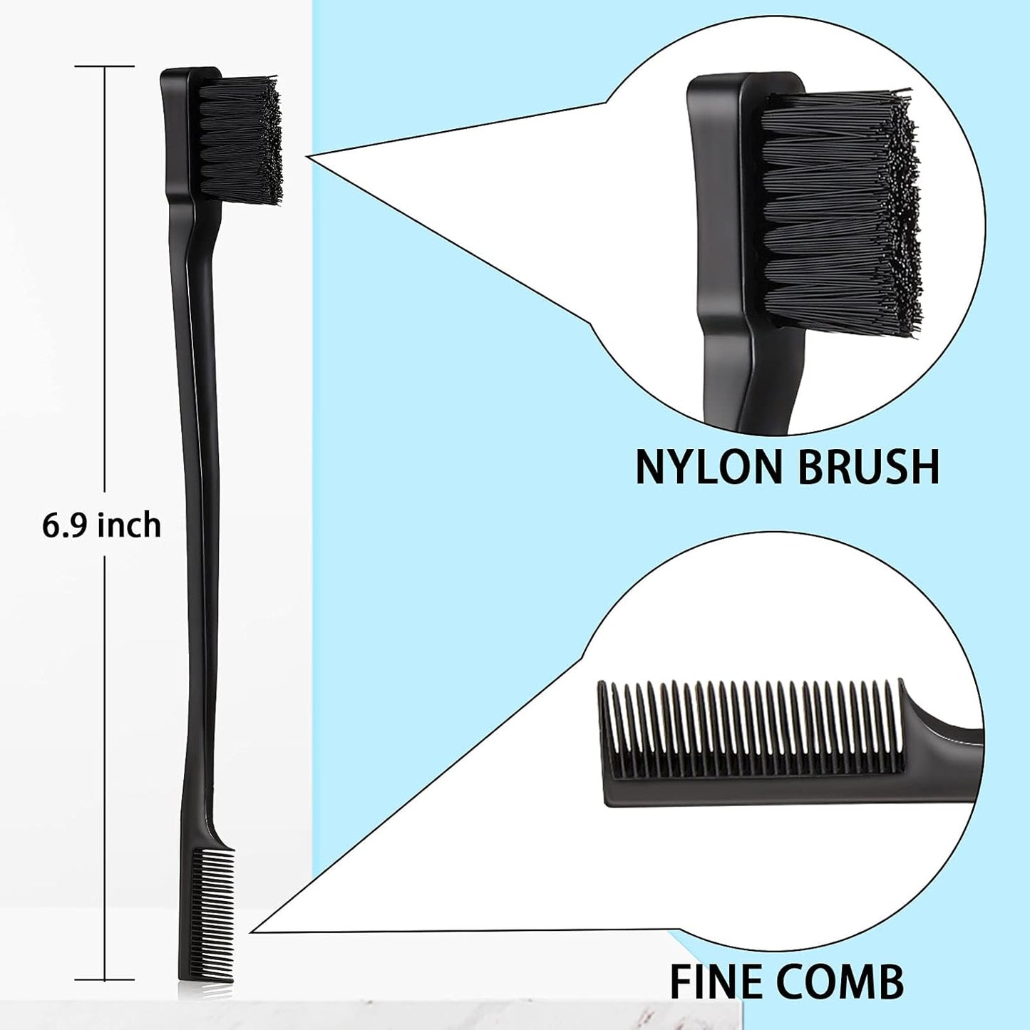 3 Pcs Slick Back Hair Brush Set Bristle Brush Edge Control Teasing Comb for Women Black Hair(Black)