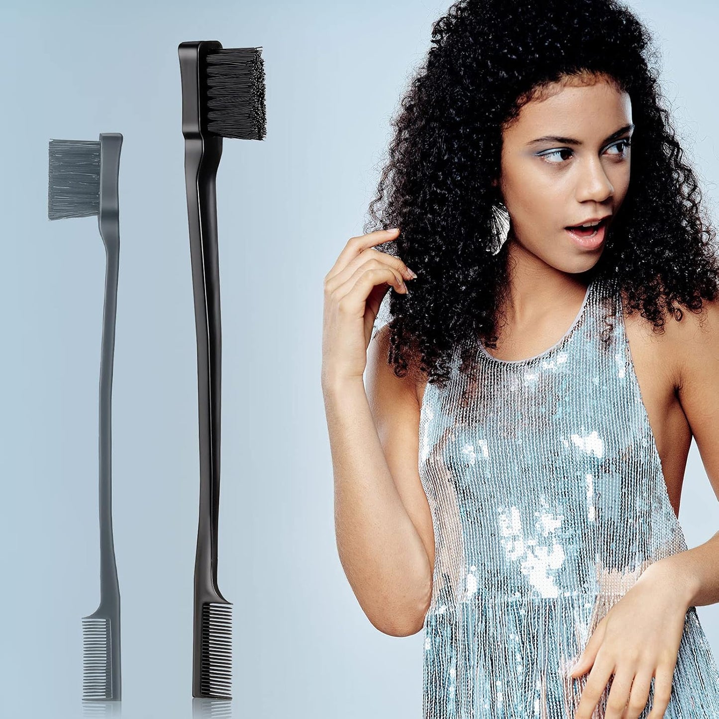 3 Pcs Slick Back Hair Brush Set Bristle Brush Edge Control Teasing Comb for Women Black Hair(Black)