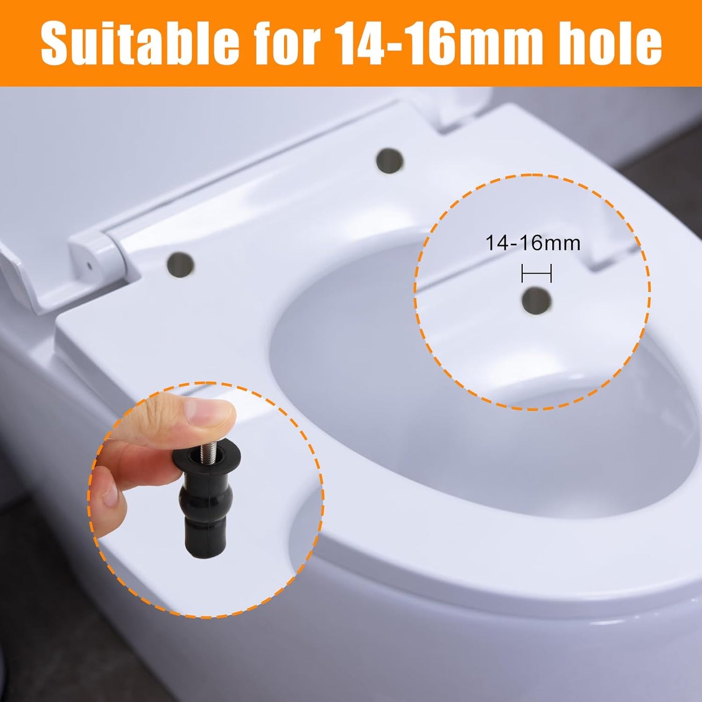 2 Pack Toilet Hinge Bolts, Universal Rubber Expansion Seat Cover Screws for Top Mounting Toilet Seat Hinges (for 14-16mm hole toilet seats)
