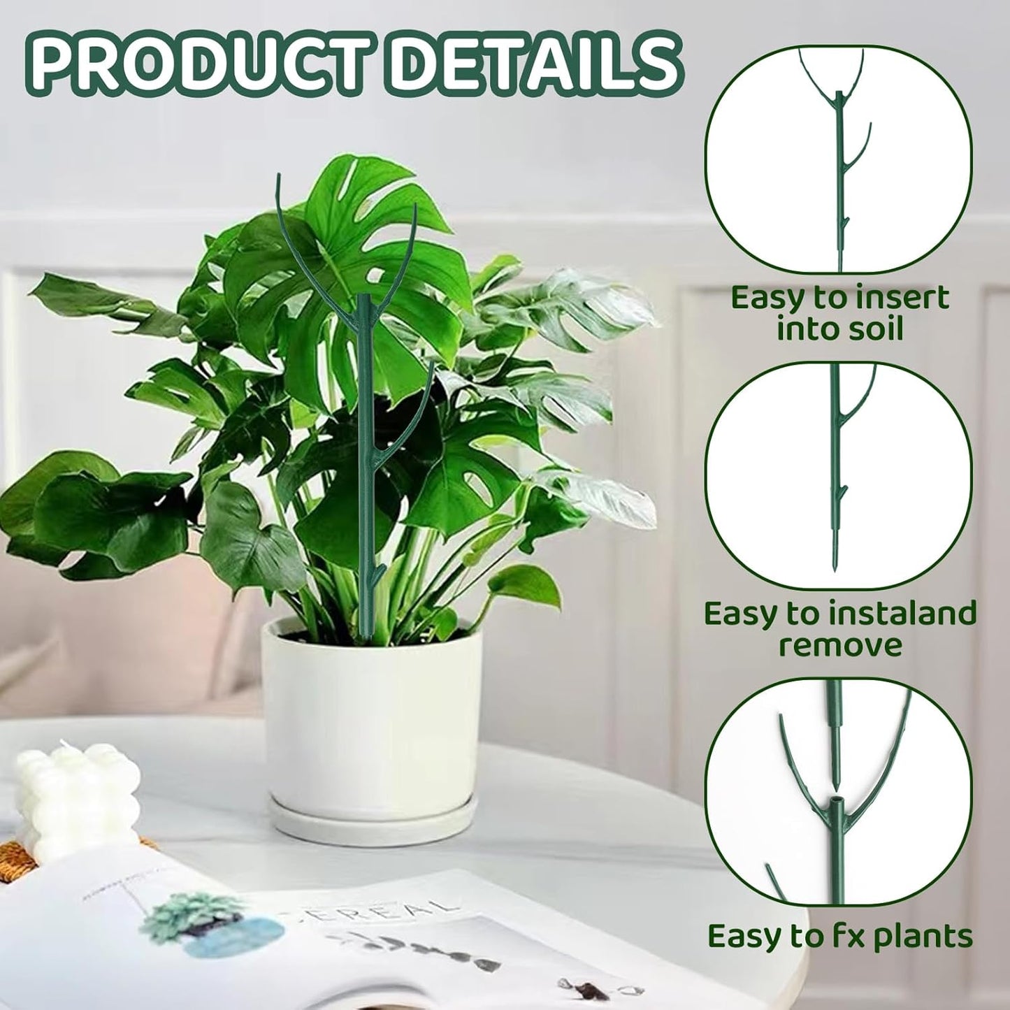 5-Pack Stackable Monstera Plant Support - Plant Stakes with Cage Rings for Indoor and Outdoor Plants Use - Garden Stakes for Climbing