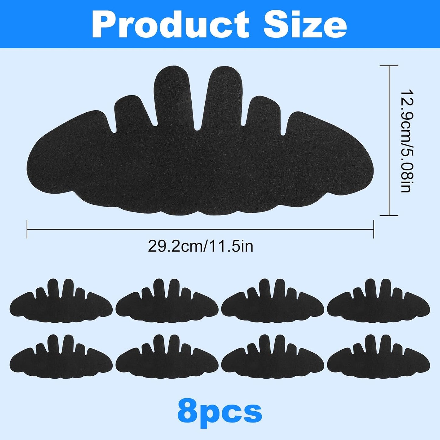 8PCS Baseball Caps Inserts - Flexible Hat Sweat Liner - Washable & Reusable Felt Hat Liners -Sweat Protection Hat Shaper Insert Stiffener - Supports Brim & Crown Black