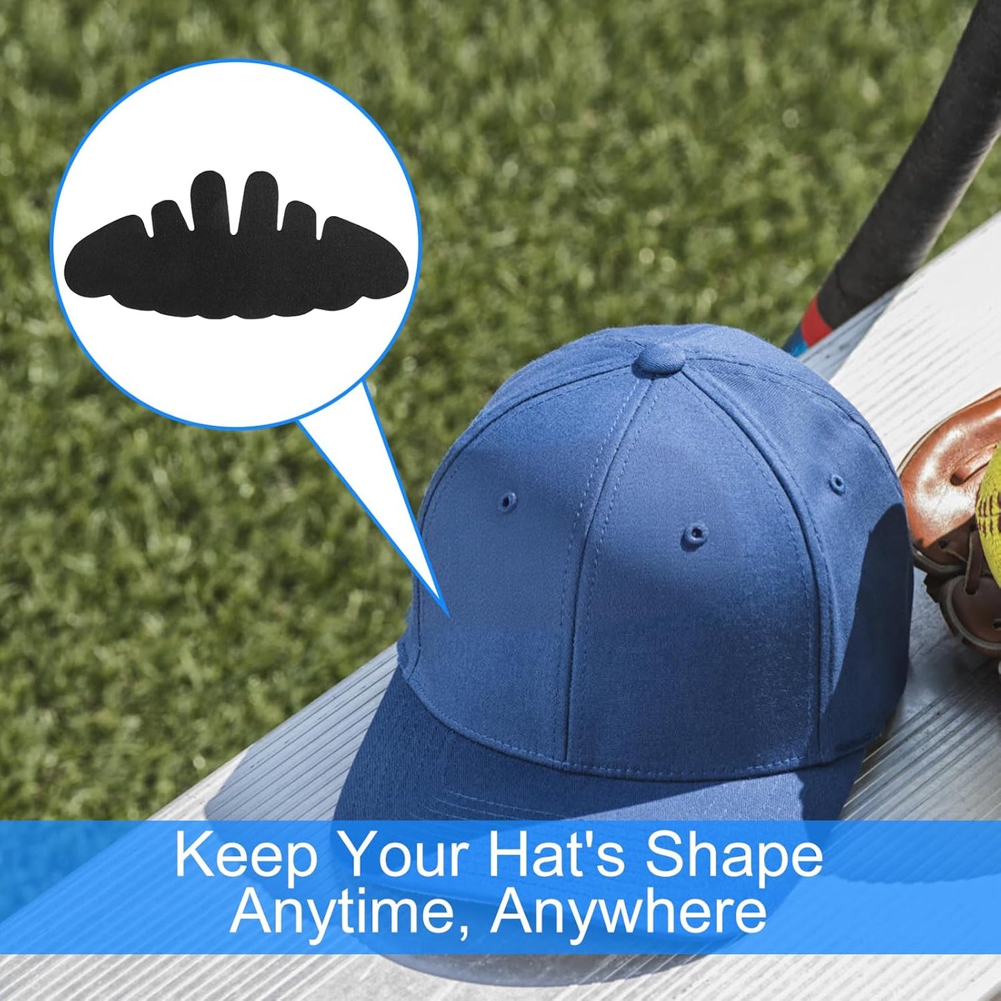 8PCS Baseball Caps Inserts - Flexible Hat Sweat Liner - Washable & Reusable Felt Hat Liners -Sweat Protection Hat Shaper Insert Stiffener - Supports Brim & Crown Black
