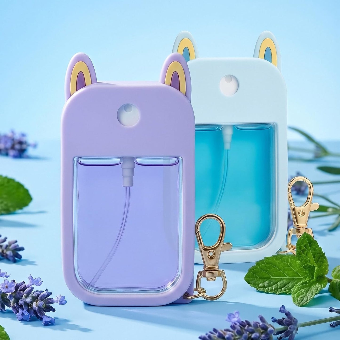 2-Pack Hand Sanitizer Spray Case Compatible with Touchland, Silicone Travel Hand Sanitizer Case Holder with Keychain for Touch Land Mist Cases 1FL. OZ - Blue,Purple