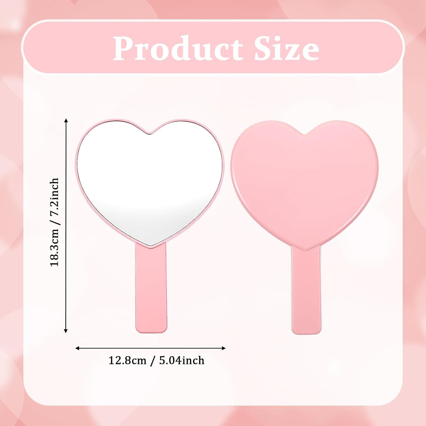 Heart Shaped Small Handheld Mirror,Handheld Eyelash Mirror Cosmetic Hand Mirrors with Handle for Portable Travel for Women Girls (Pink)