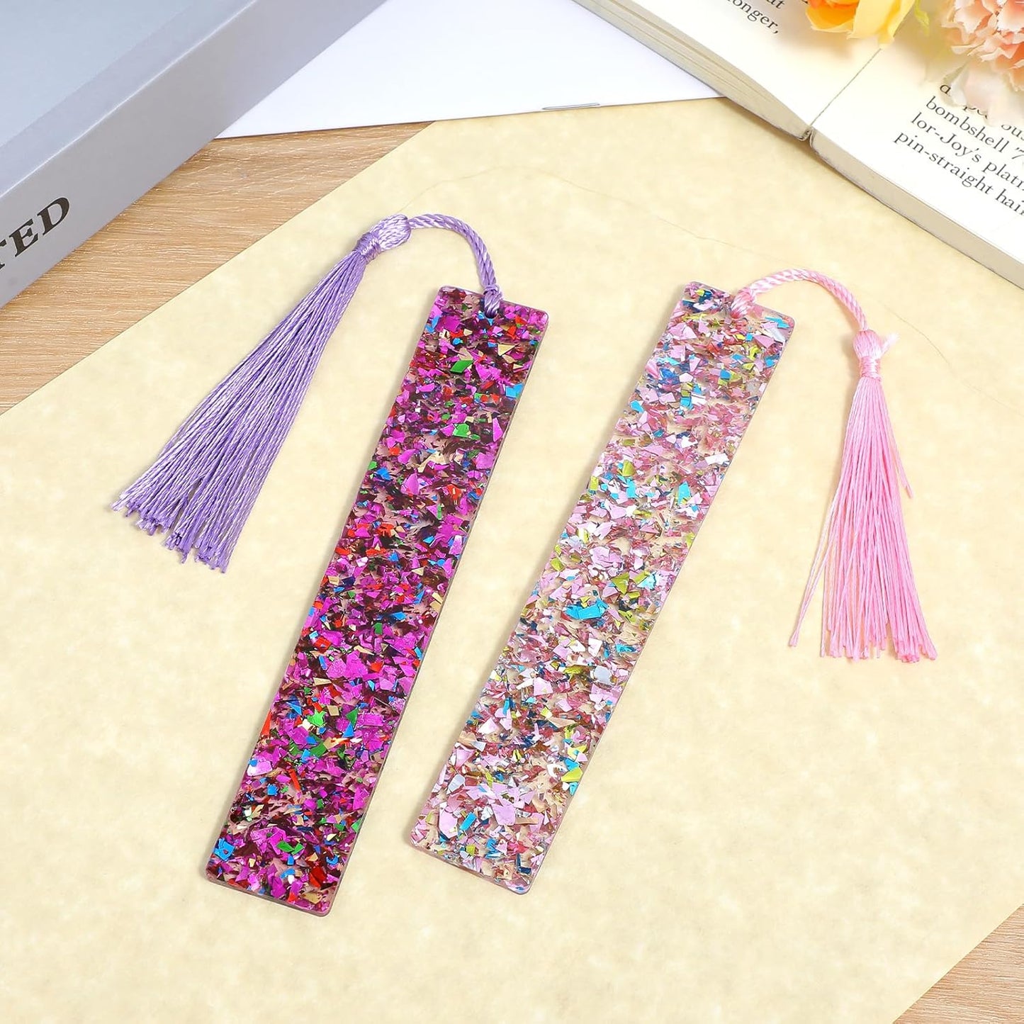 2Pcs Funny Bookmarks,Glittering Book Marks for Reading,Elegant Bookmark for Women with Tassels Book Lovers Gifts