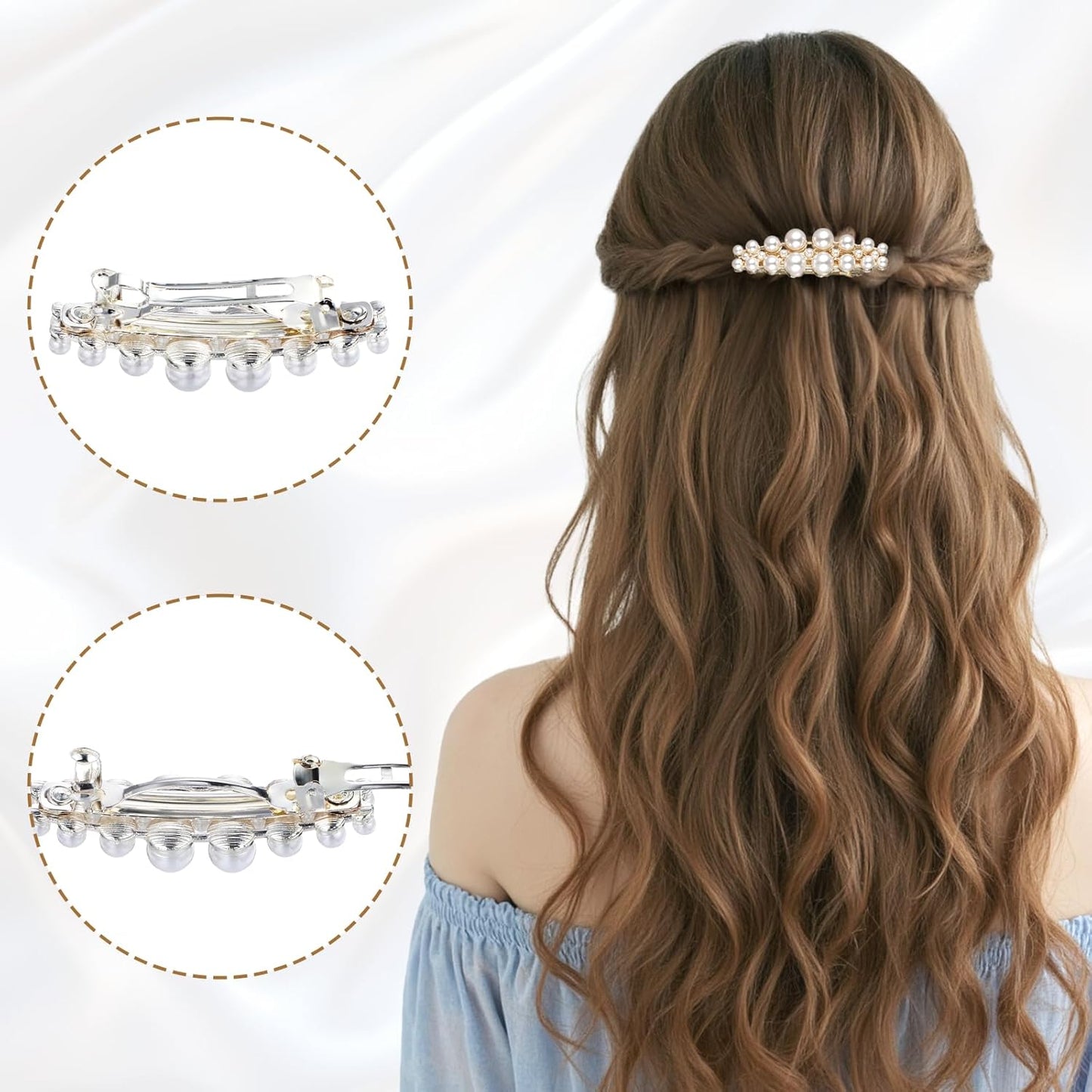 2Pcs Pearl Barrettes for Women,Classic Pearl Hair Clips French Bridal Hair Pins for Party Wedding Fancy Barrettes Christmas Gifts