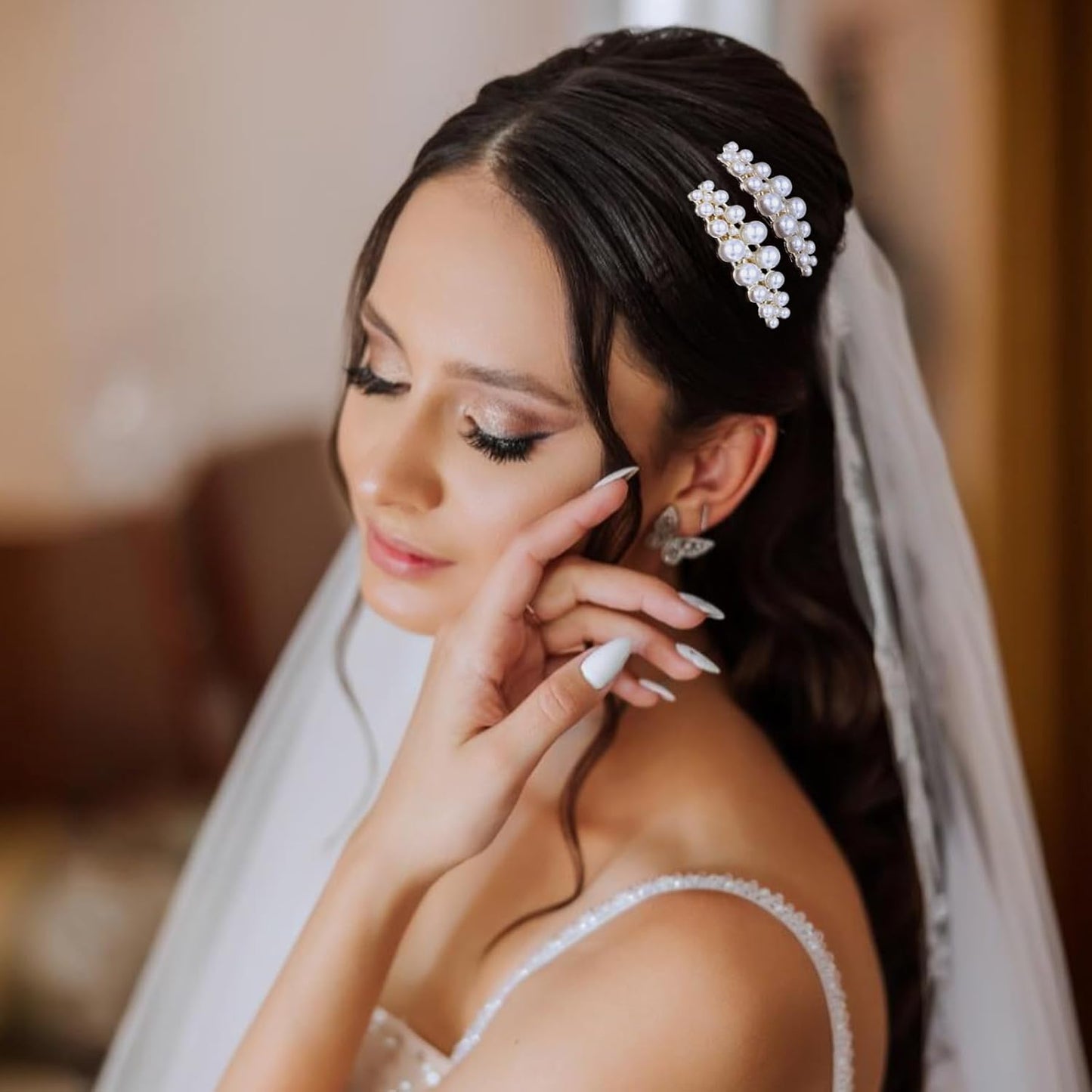 2Pcs Pearl Barrettes for Women,Classic Pearl Hair Clips French Bridal Hair Pins for Party Wedding Fancy Barrettes Christmas Gifts