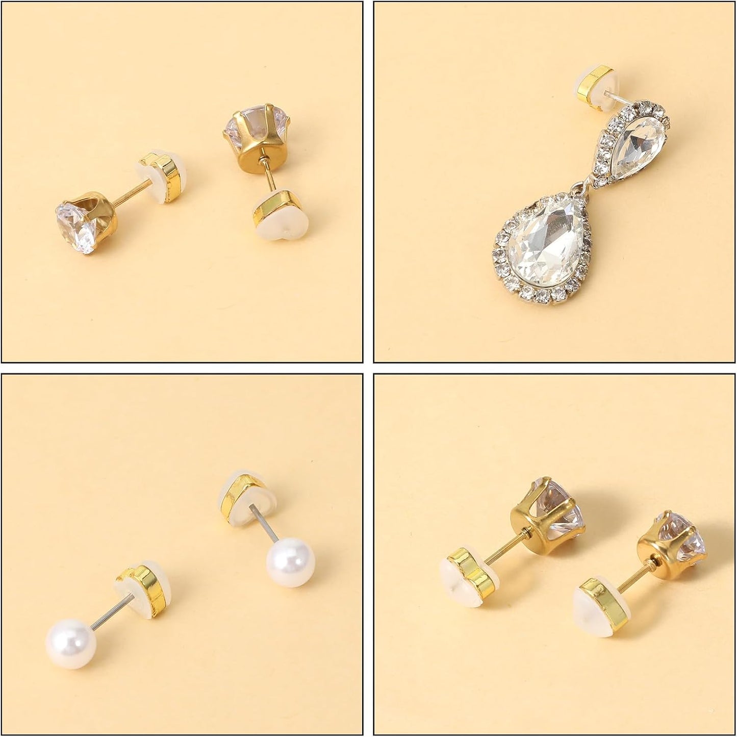 12 Pcs Silicone Flat Earring Backs for Studs, Clear Comfort Design, Earring Backs Replacements for Heavy Earrings Heart Shape