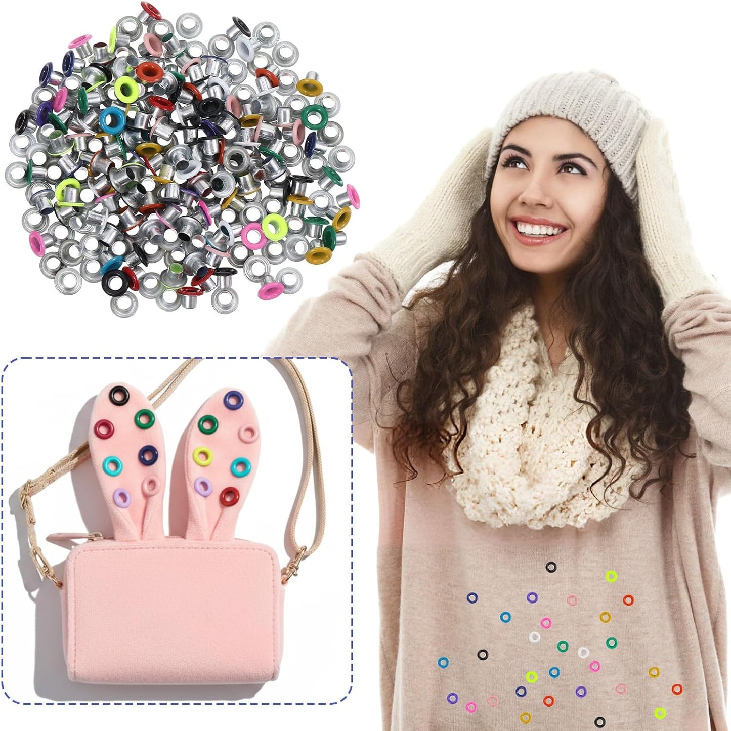 Shimmeroo 210PCS 3mm Metal Eyelets and Grommets, Colored Round Eyelets for Paper Crafts, Scrapbooking, Card Making, Fabric, Leather, Shoes