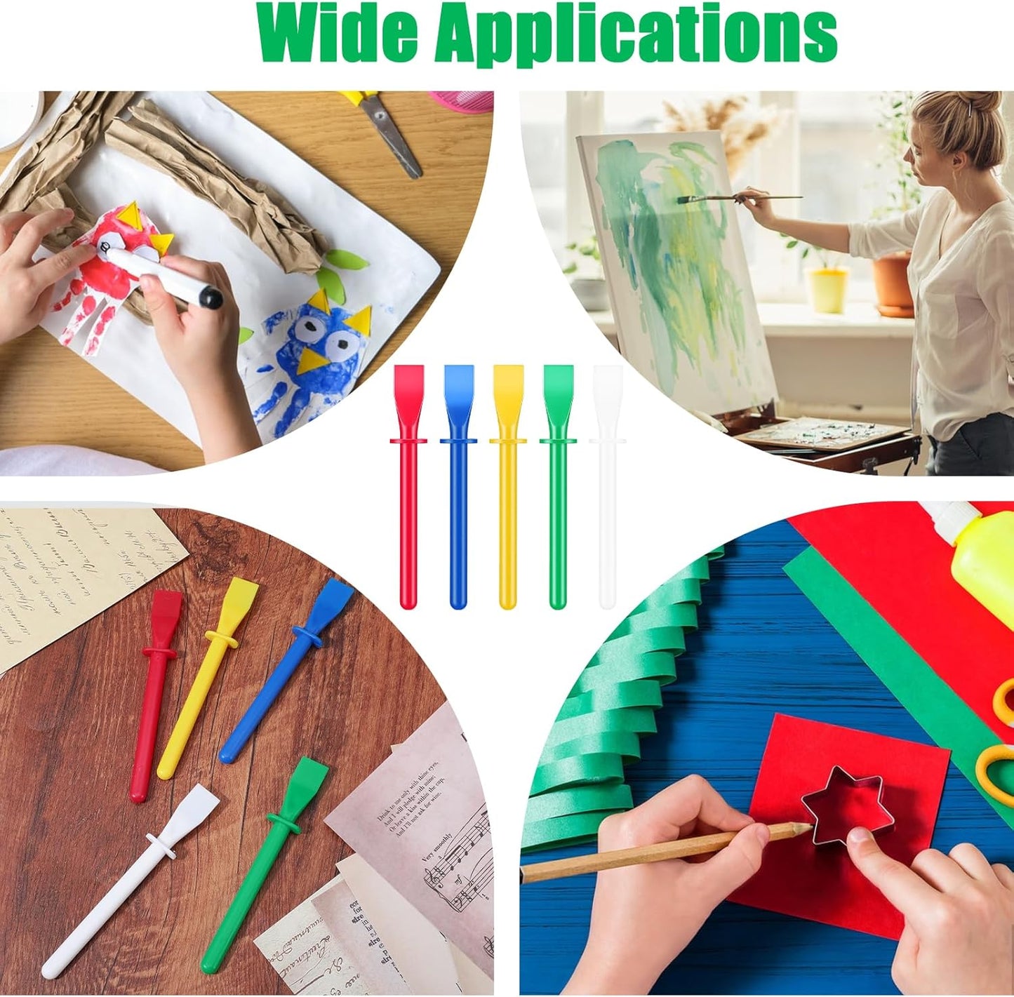 15Pcs Silicone Glue Brush,Reusable Glue Spreader Plastic Spreader Tool Set for DIY Painting Mixing & Spreading - Flatback