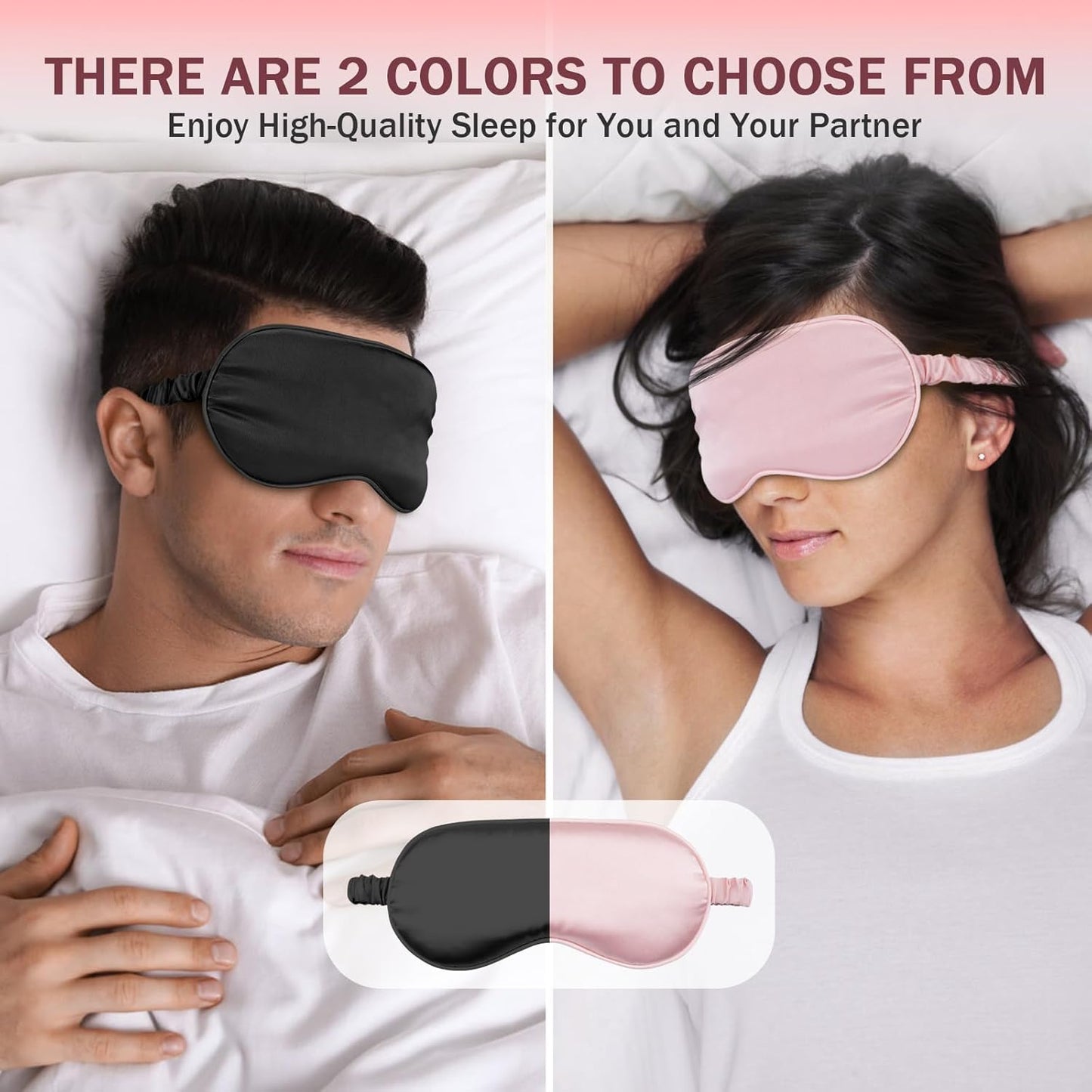 Silk Sleep Mask Set of 2, Adjustable Silk Eye Mask for Sleeping, Soft Sleeping Eye Shade Cover for Women, Good for Blocking Light, Reducing Puffiness, Enhancing Sleep Quality (Pink & Black)