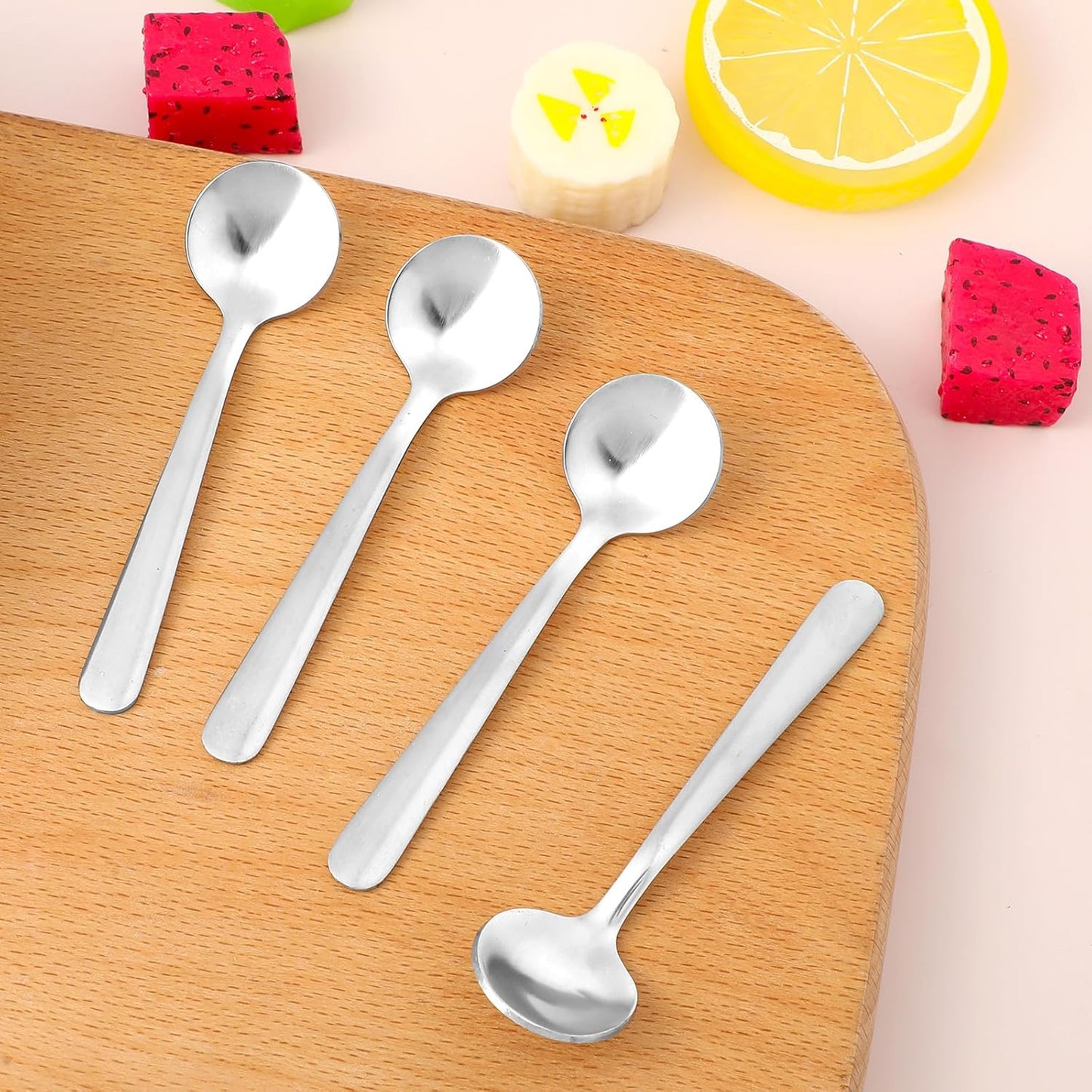 4Pcs Tiny Spoons for Spices, 3.5 Inch Stainless Steel Spice Spoon, Small Spoons for Spice Jars, Mini Metal Spoon for Sugar Salt Honey, Silver