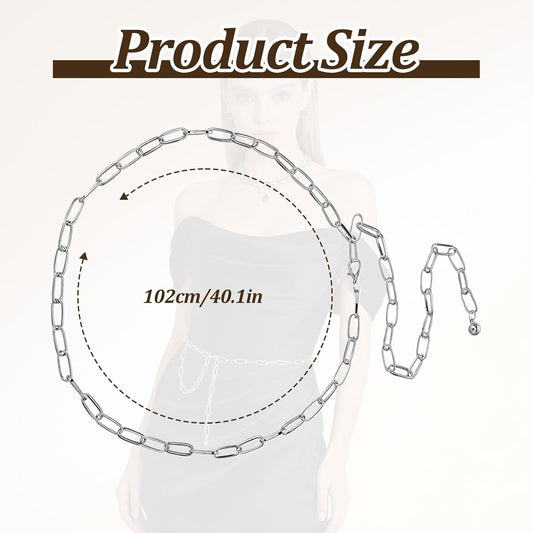 Silver Chain Belts for Women,Adjustable Womens Chain Belt Trendy Metal Belt for Jeans Dresses Pants