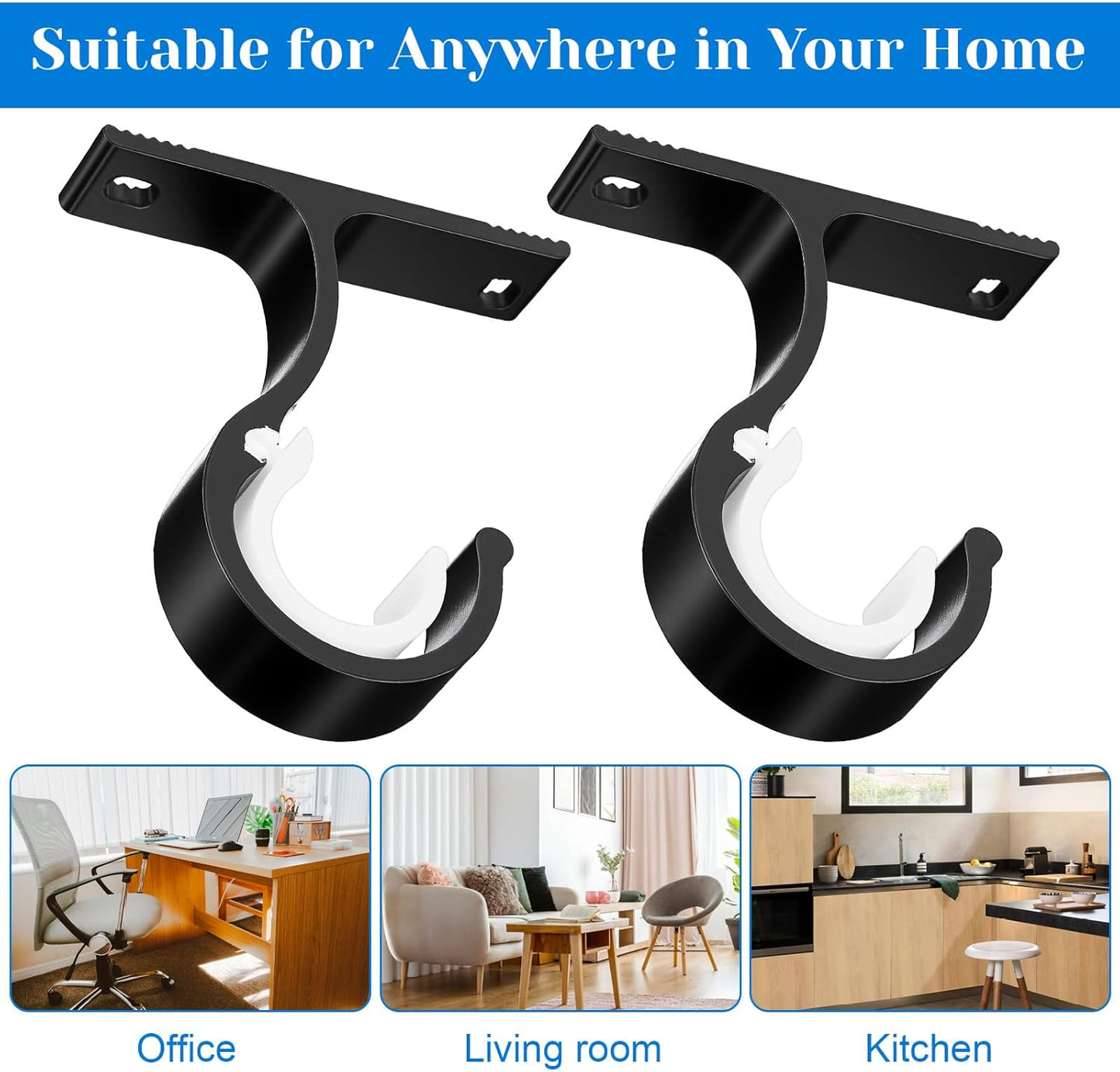 2 Sets Ceiling Curtain Rod Brackets for 1 Inch Rod, Curtain Rod Brackets Holders for Wall & Ceiling Mount Installation (Black)