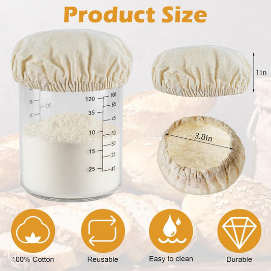 Shimmeroo 5PCS Cotton Sourdough Jar Cover, Reusable Sourdough Bread Proofing Starter Jar Cloth Covers for Most Glass Sour Dough Crock Bread Proofing Cover