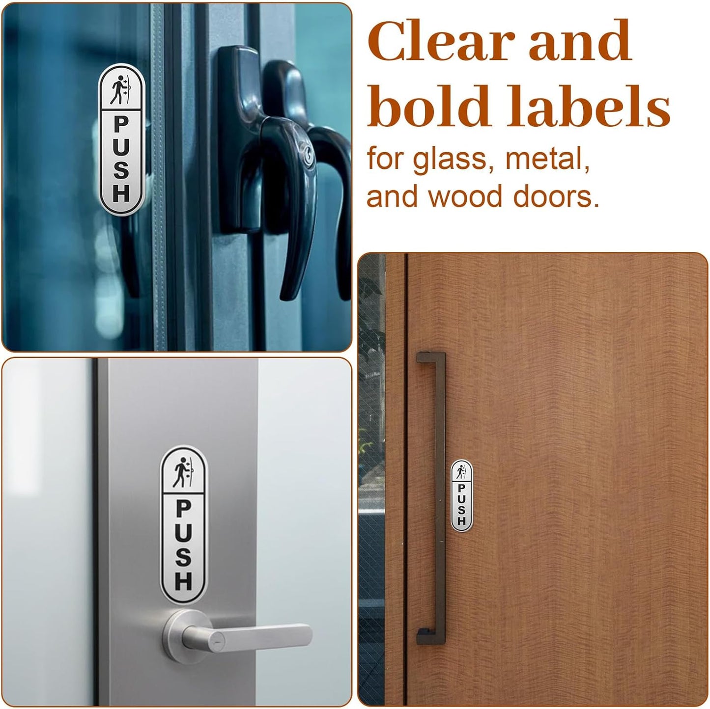 6PCS Push Pull Door Stickers - Shimmeroo Durable Waterproof Strong Adhesive Pull Push Door Sign Stickers for Home Office Business Doors Gloss Wipeable