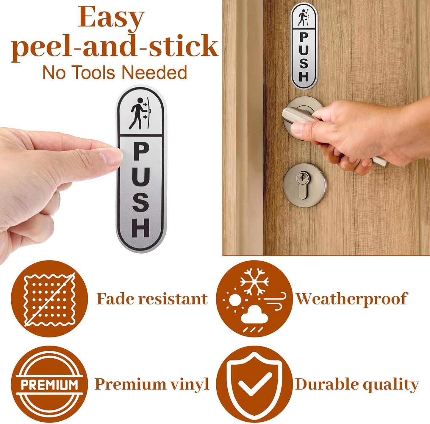 6PCS Push Pull Door Stickers - Shimmeroo Durable Waterproof Strong Adhesive Pull Push Door Sign Stickers for Home Office Business Doors Gloss Wipeable