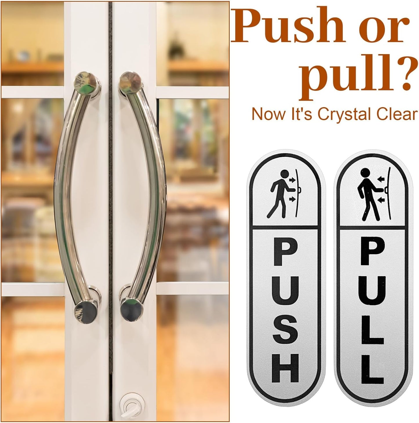 6PCS Push Pull Door Stickers - Shimmeroo Durable Waterproof Strong Adhesive Pull Push Door Sign Stickers for Home Office Business Doors Gloss Wipeable