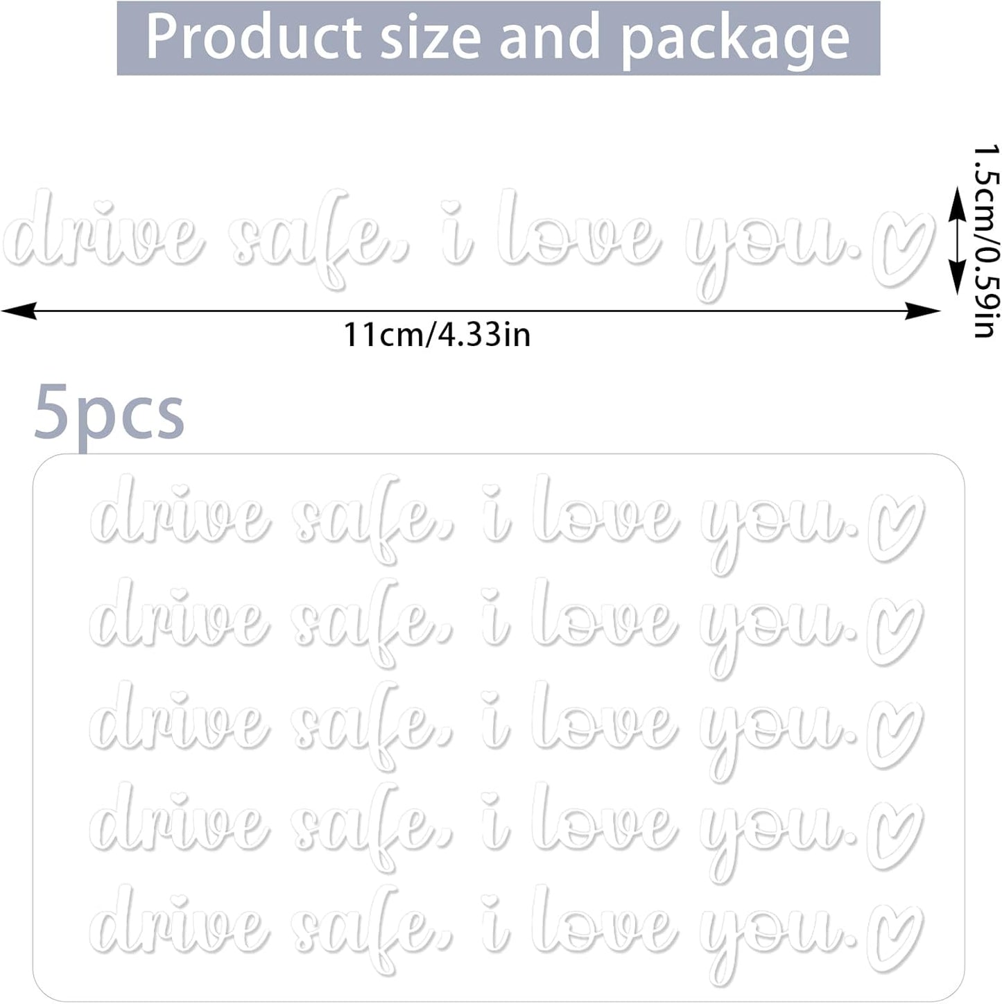 5 Pcs Drive Safe I Love You Sticker, White I Love You Drive Safe Mirror Stickers for Rearview Mirror & Windshield, Reusable Funny Car Decals for Couples & Family