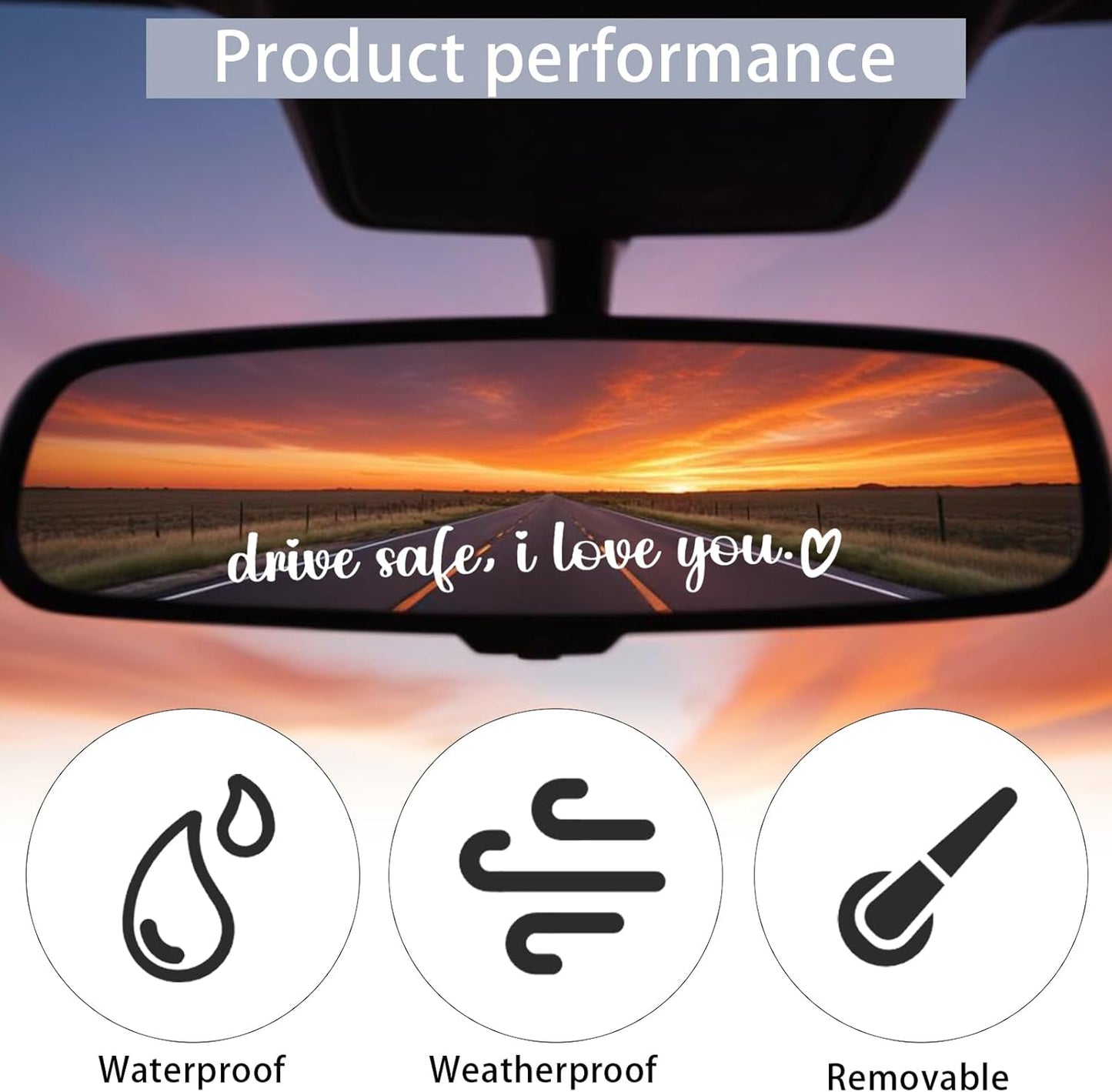 5 Pcs Drive Safe I Love You Sticker, White I Love You Drive Safe Mirror Stickers for Rearview Mirror & Windshield, Reusable Funny Car Decals for Couples & Family