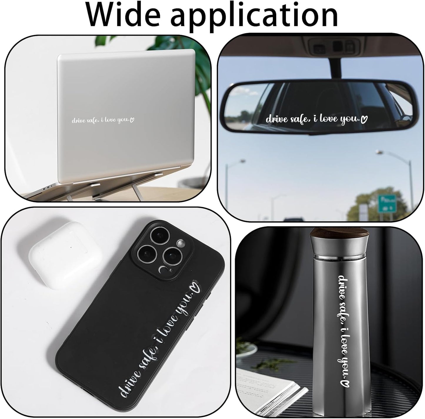 5 Pcs Drive Safe I Love You Sticker, White I Love You Drive Safe Mirror Stickers for Rearview Mirror & Windshield, Reusable Funny Car Decals for Couples & Family