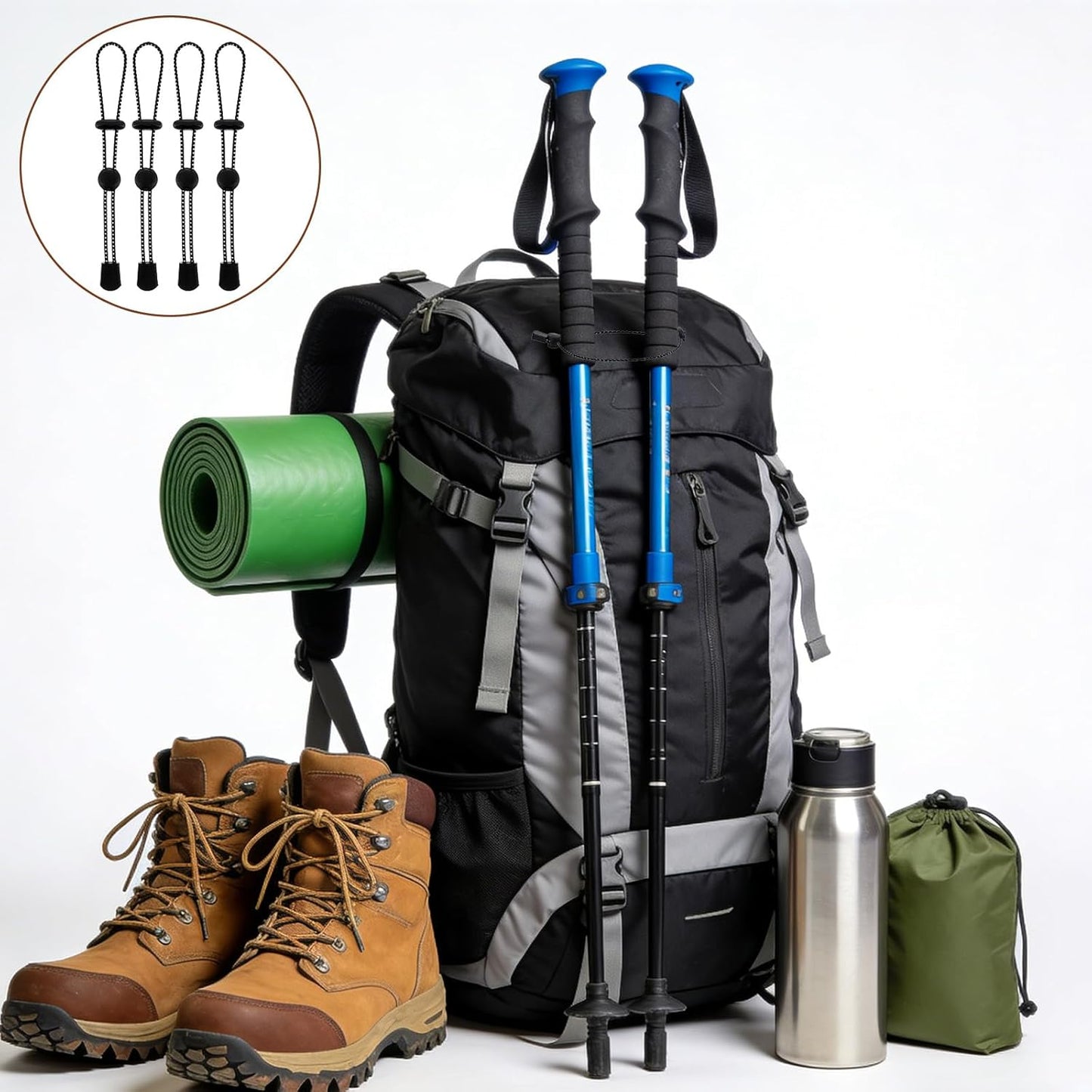 6Pcs Climbing Stick Straps, Adjustable Bungee Cords with Fastener Buckles, Elastic Rope Tie-Downs for Trekking Poles Ski Equipment Backpack & Outdoor Gear Accessory