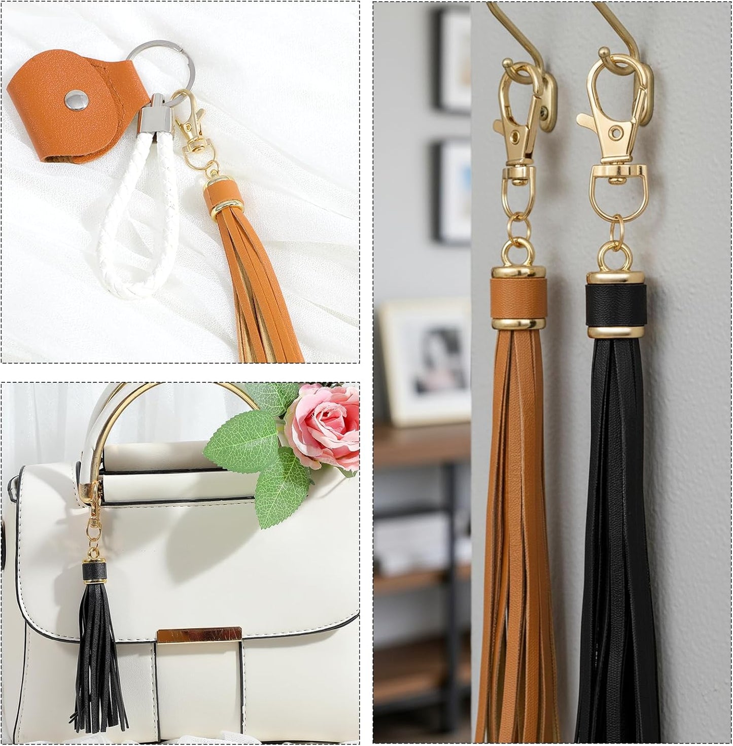 Leather Tassels for Handbags, 4PCS Tassel Keychain Charms Leather Charms for Purses and Bag Charm for Handbags DIY Craft Making