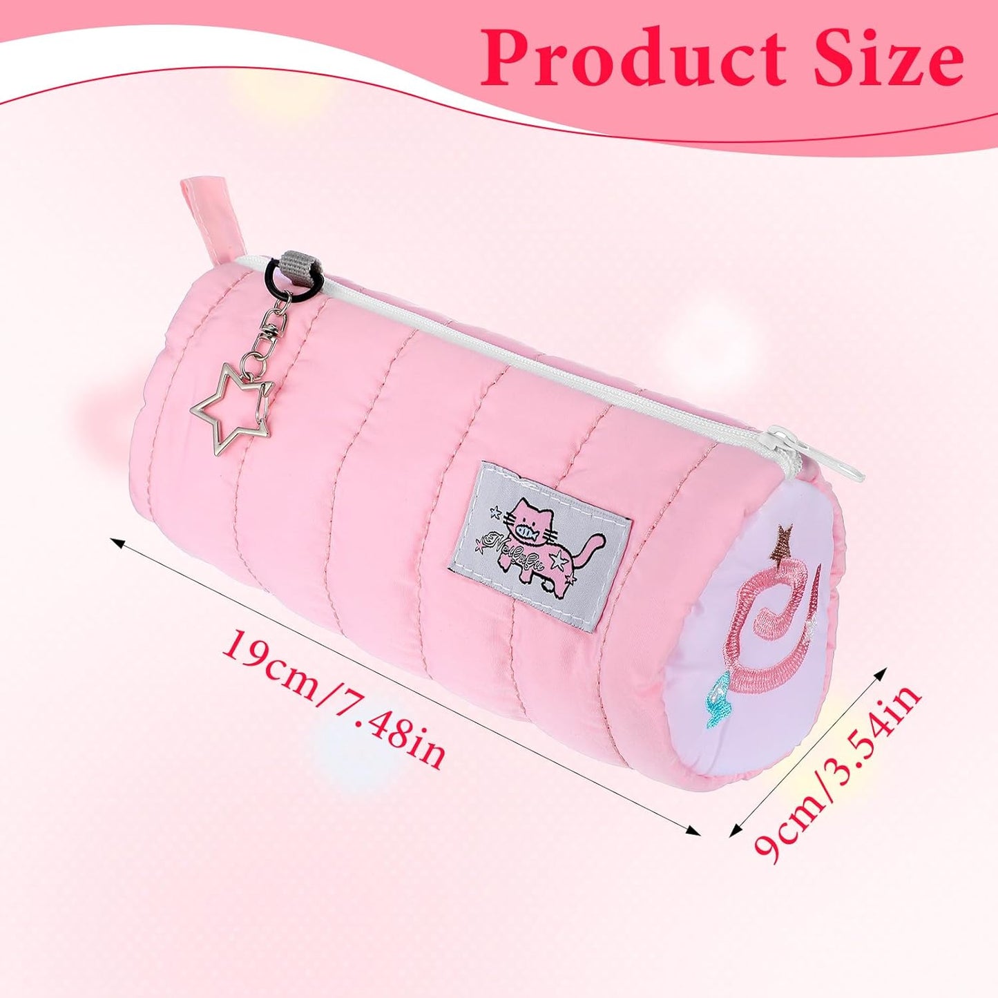 Pink Kawaii Pencil Case, Cream Roll Cartoon Large Capacity Cute Pencil Bag with Zipper, Cat Makeup Organizer Storage Box Office Stationery Nice Gift Stocking Stuffers