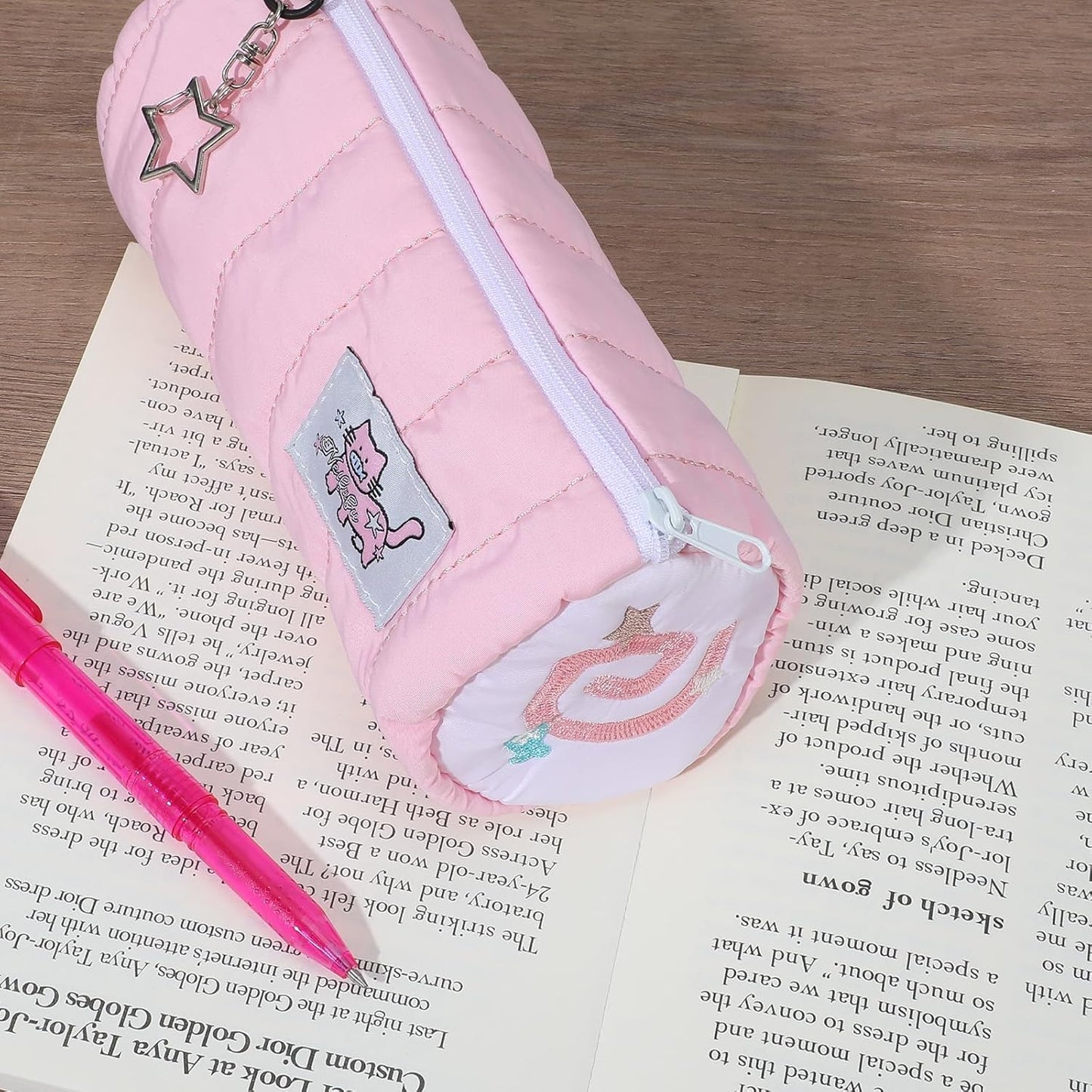 Pink Kawaii Pencil Case, Cream Roll Cartoon Large Capacity Cute Pencil Bag with Zipper, Cat Makeup Organizer Storage Box Office Stationery Nice Gift Stocking Stuffers