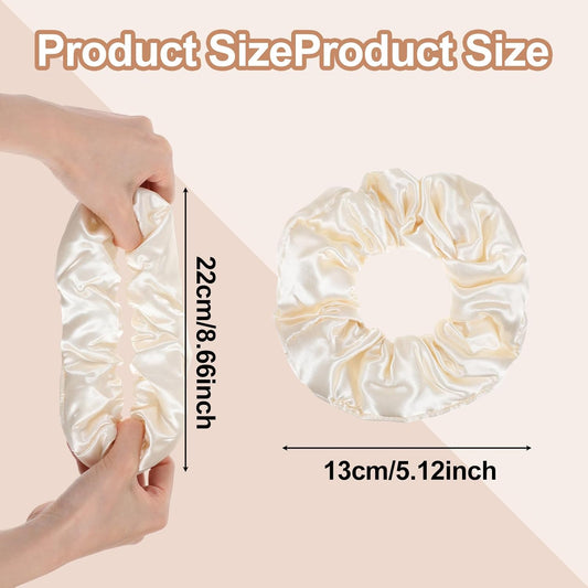 3PCS Large Satin Hair Scrunchies, Oversized Thick Elastic Satin Scrunchie for Women Girls Fluffy Ponytail Holder Curls Hair Silk Sleepy Tie(Black, Brown, Champagne)