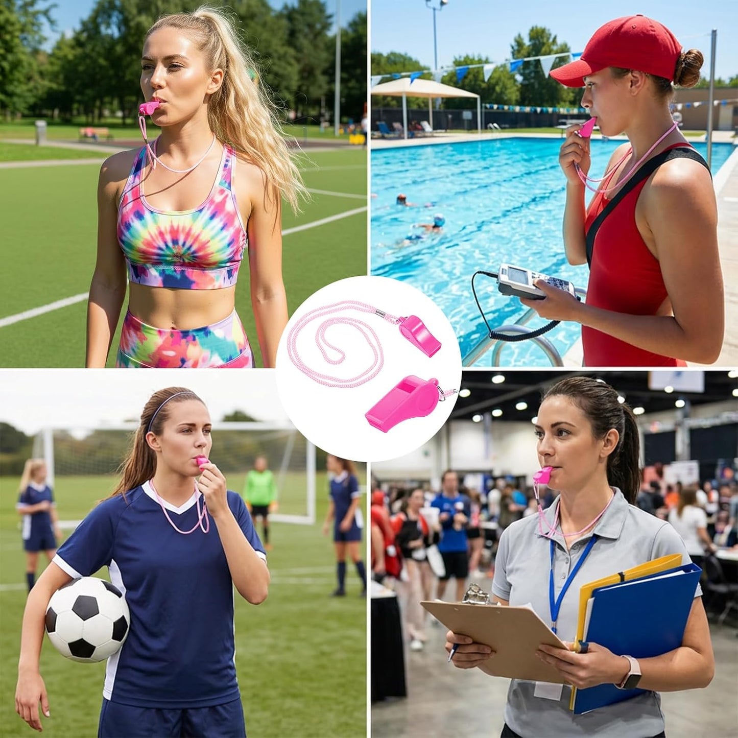 2PCS Pink Coach Whistle with Lanyard, High-Pitched Plastic Whistles Emergency Loud Crisp Sound for Coach Outdoor Safety Referee Lifeguard Teachers Dog Training